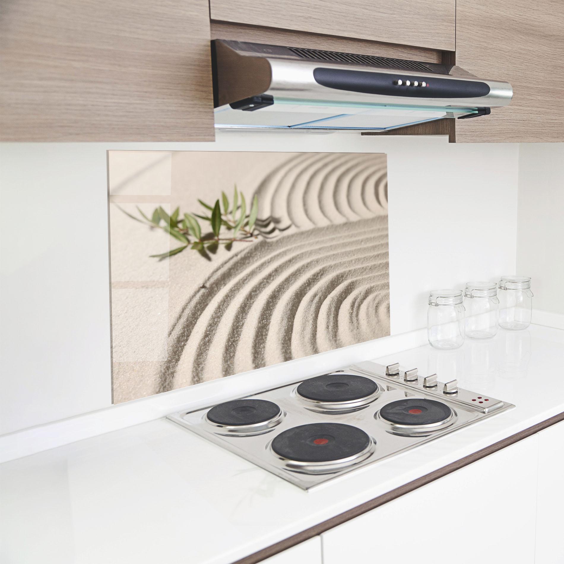 Küchenrückwand Glas Cream Zen Garden mockup 8
