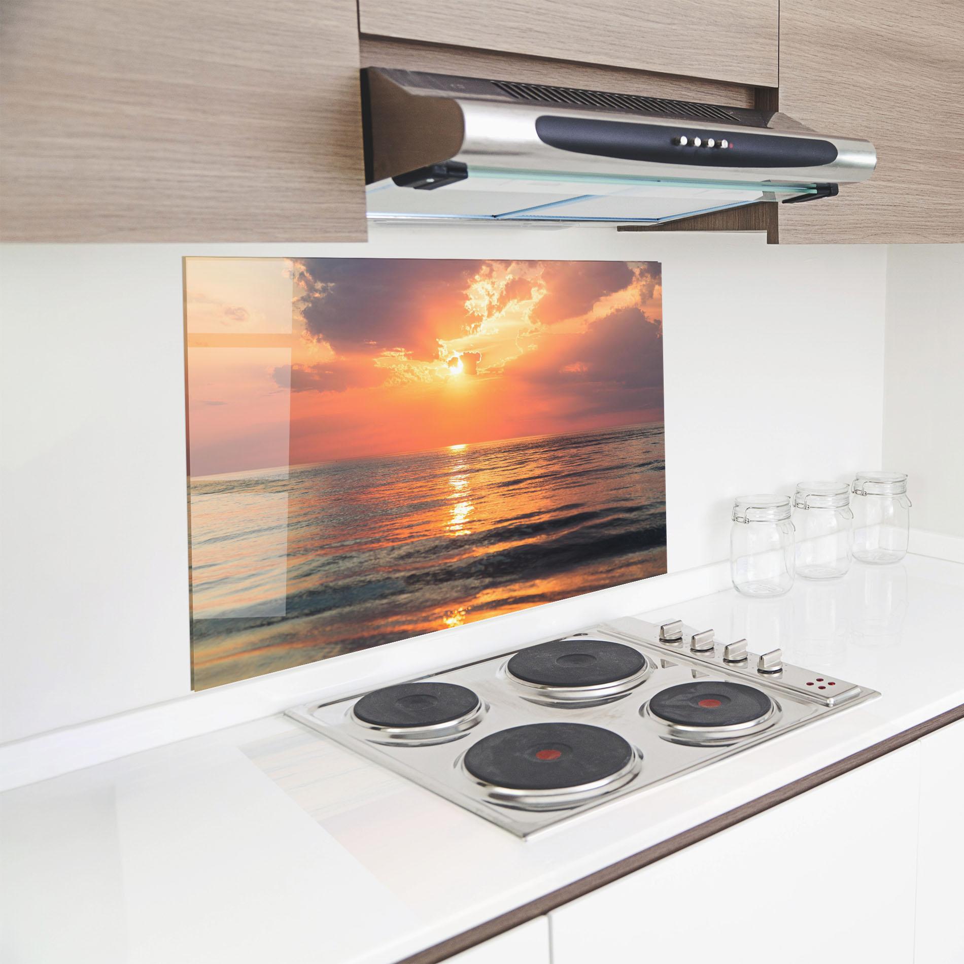 Küchenrückwand Glas Orange Sunrise Cloud mockup 8