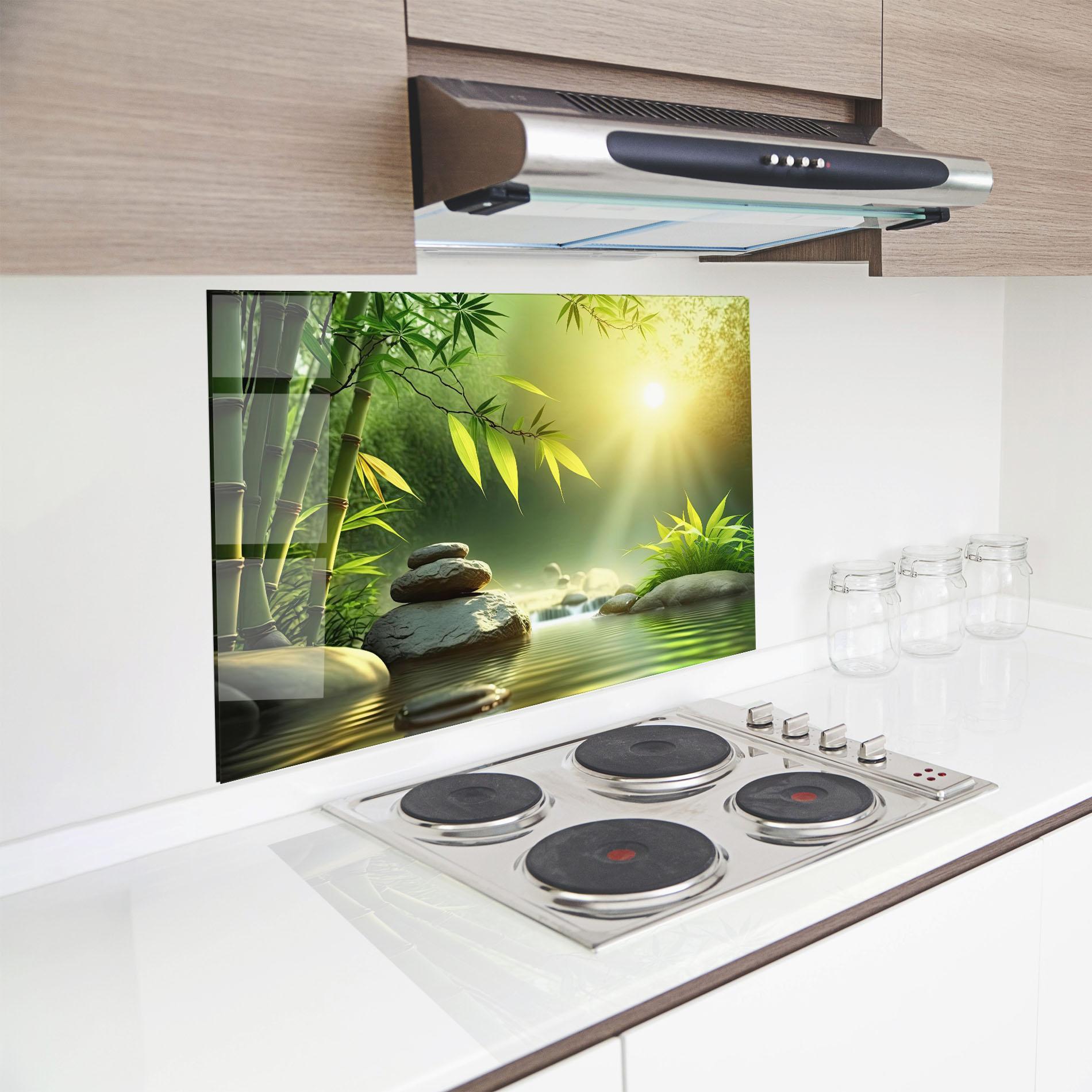 Küchenrückwand Glas Relaxing Spa Nature mockup 8