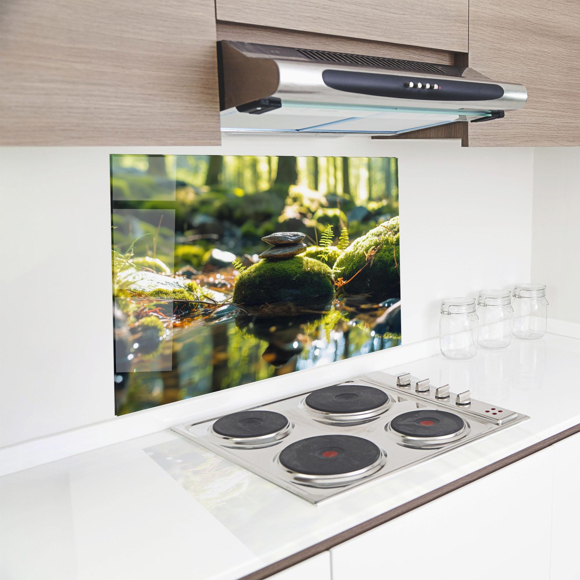 Küchenrückwand Glas Sunlight Green Forest mockup 8
