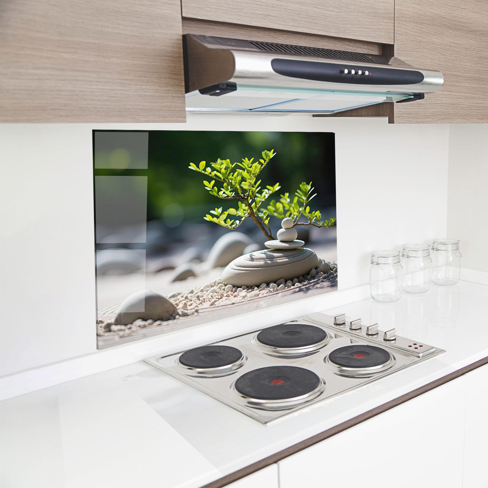 Küchenrückwand Glas White Pebbles Plants mockup 8
