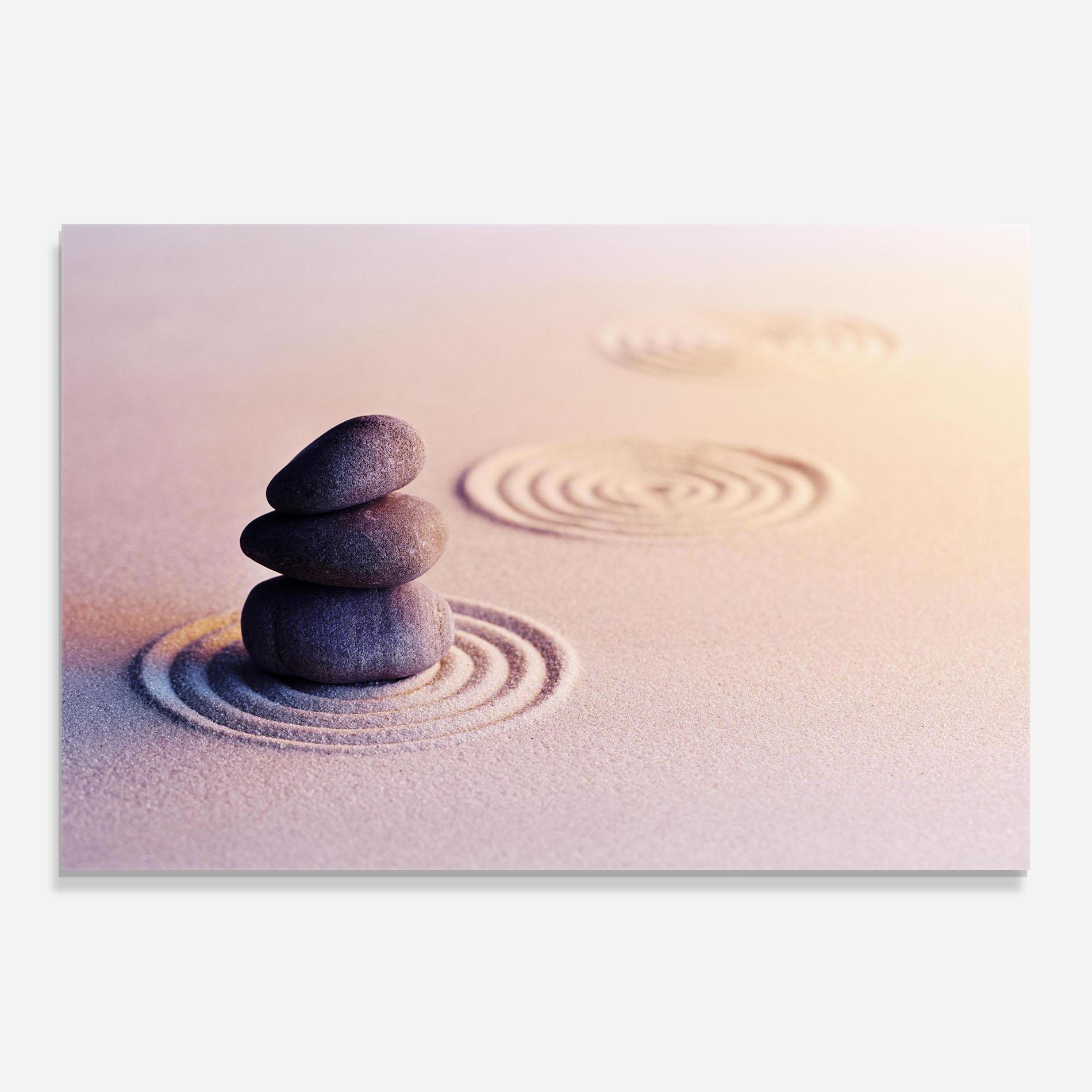 Küchenrückwand Glas Meditation Stones Sand mockup 0
