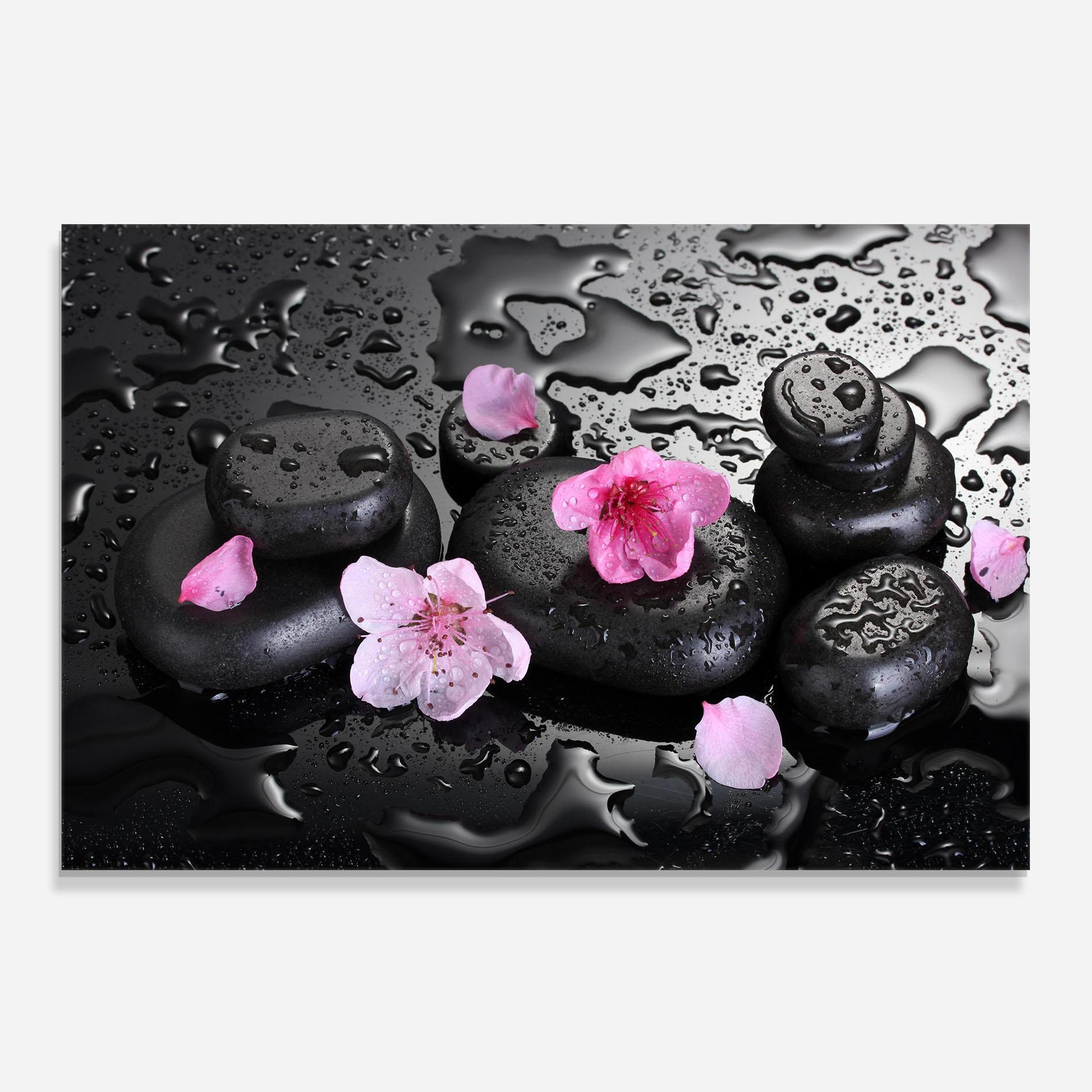 Küchenrückwand Glas Pink Sakura Stones mockup 0