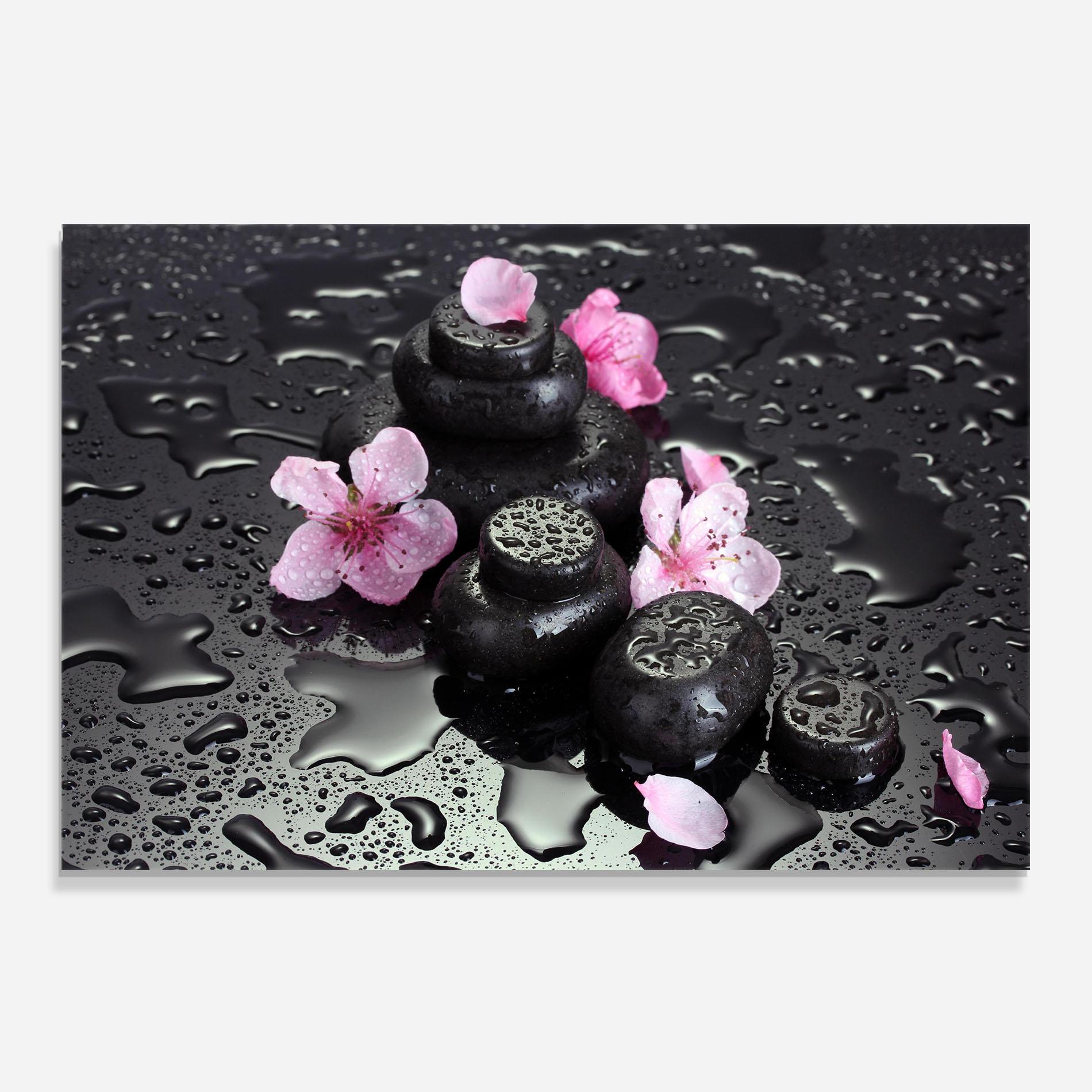 Küchenrückwand Glas Pretty Flower Stones mockup 0