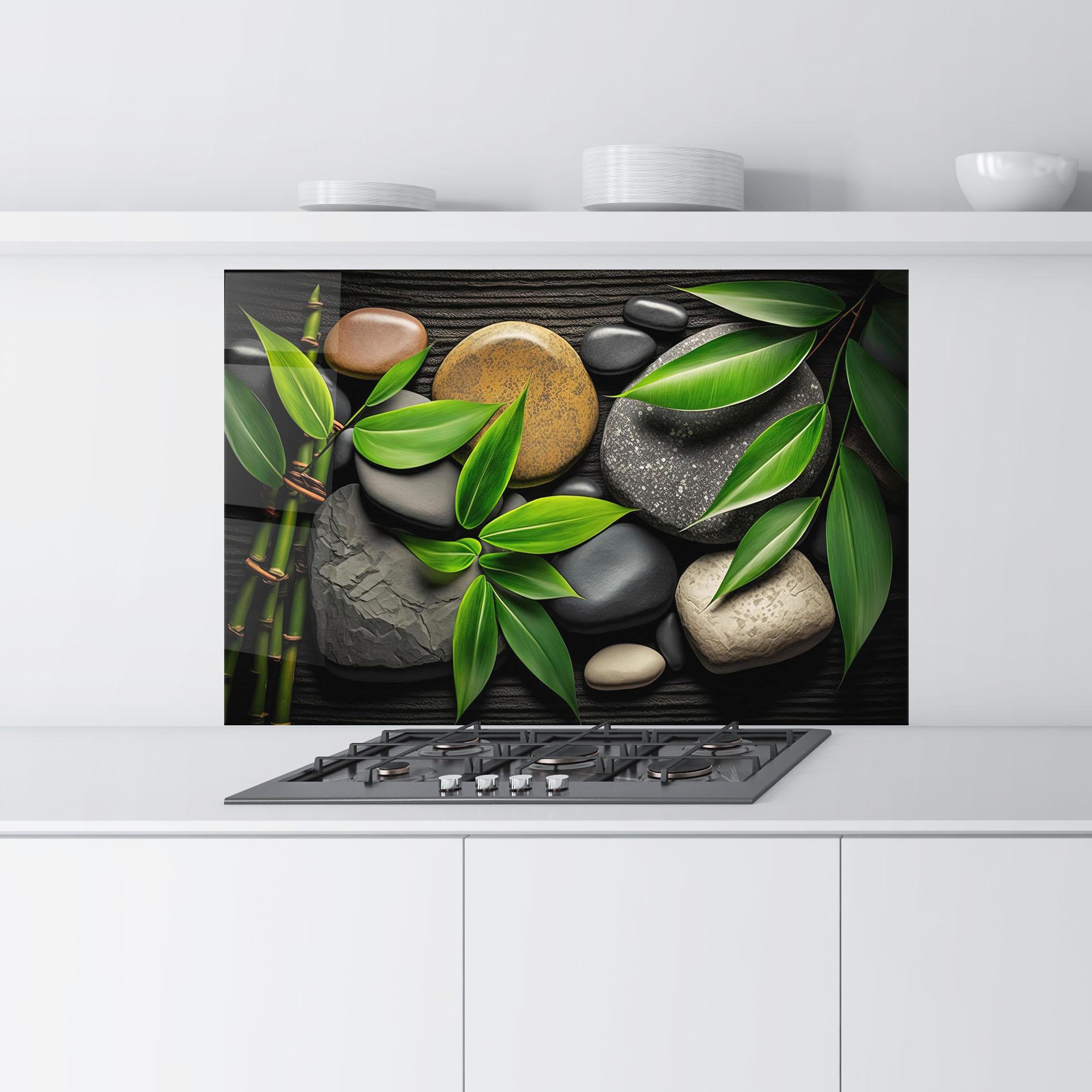 Küchenrückwand Glas Bamboo Stones View mockup 9