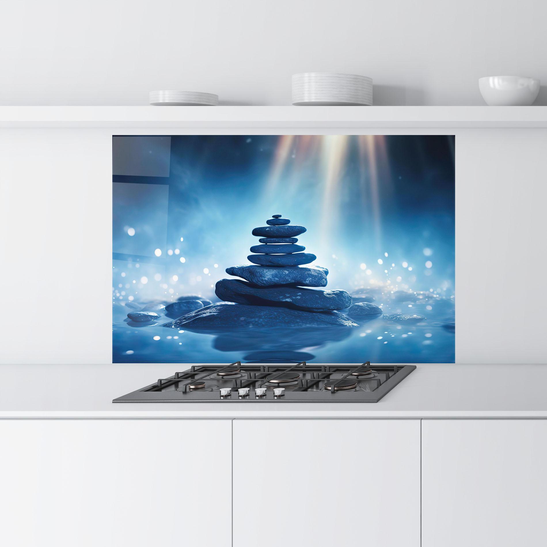 Küchenrückwand Glas Blue Light Stone mockup 9