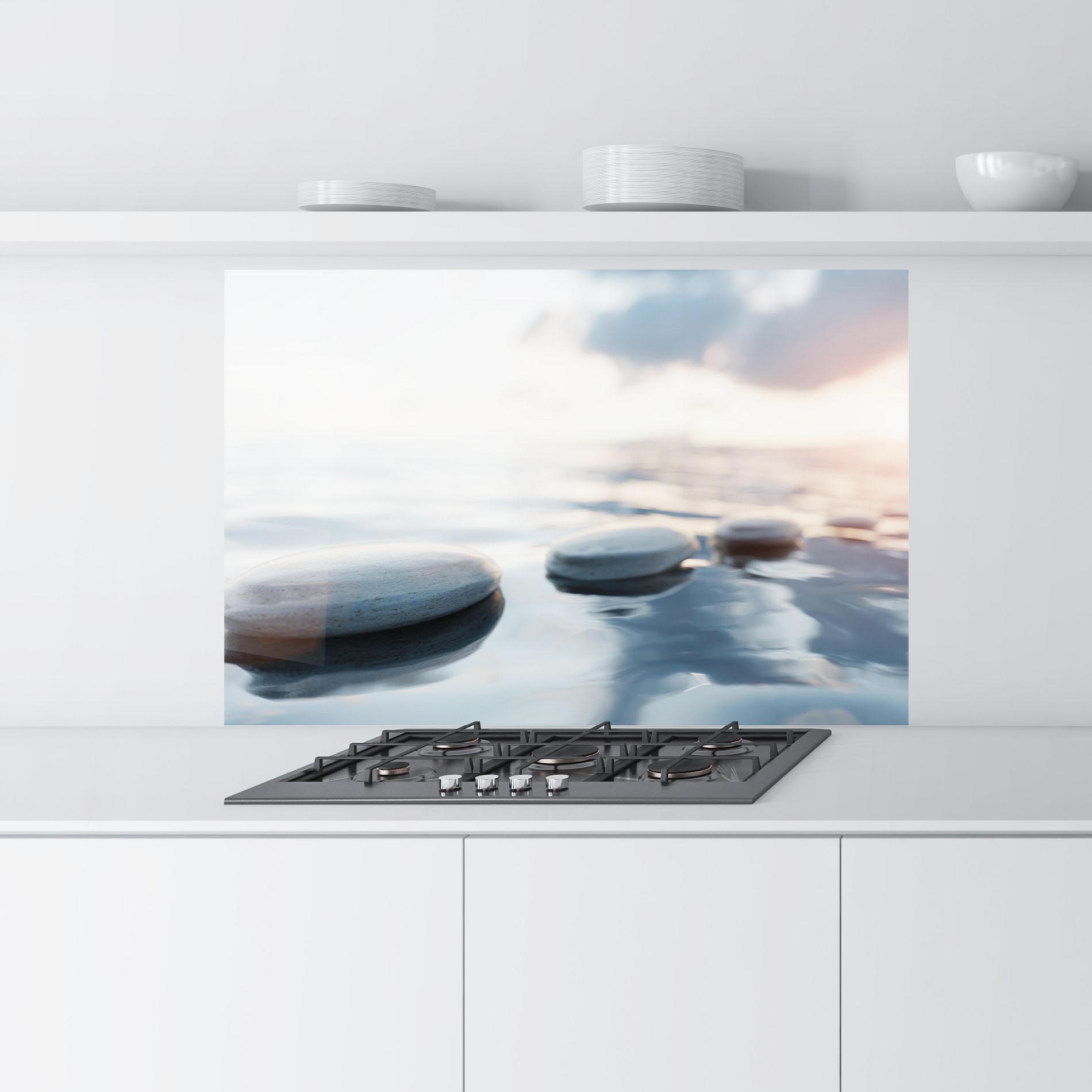 Küchenrückwand Glas Calm Water Stone mockup 9