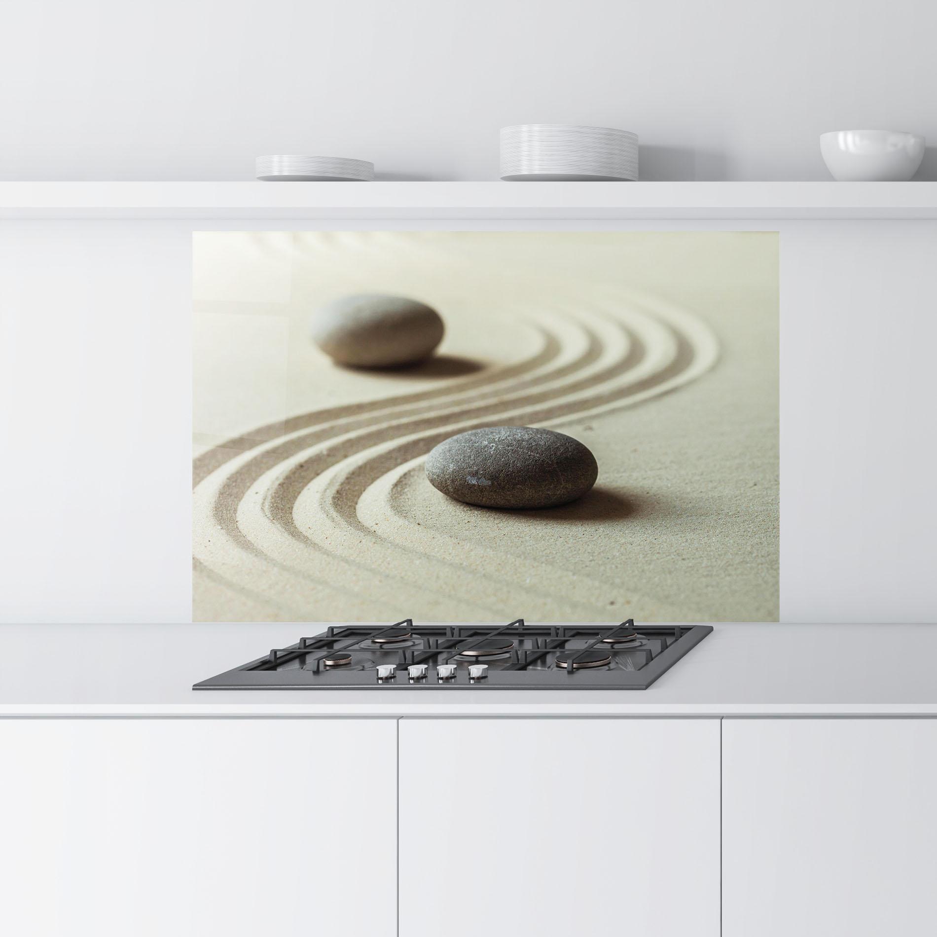 Küchenrückwand Glas Cream Sand Stones mockup 9