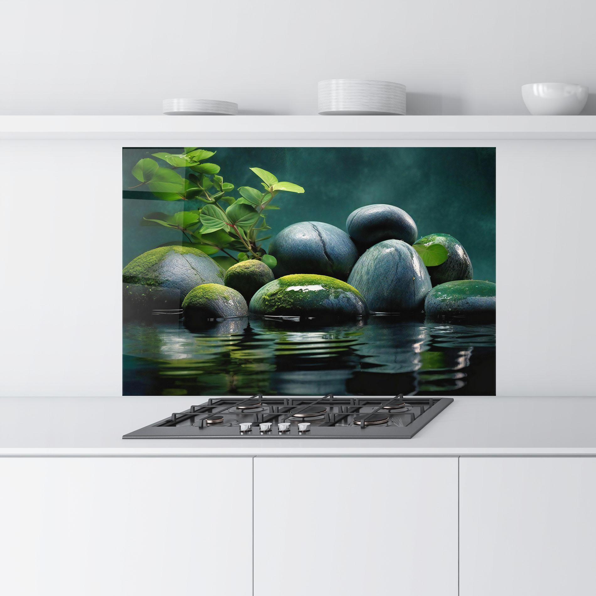 Küchenrückwand Glas Green Stone Nature mockup 9