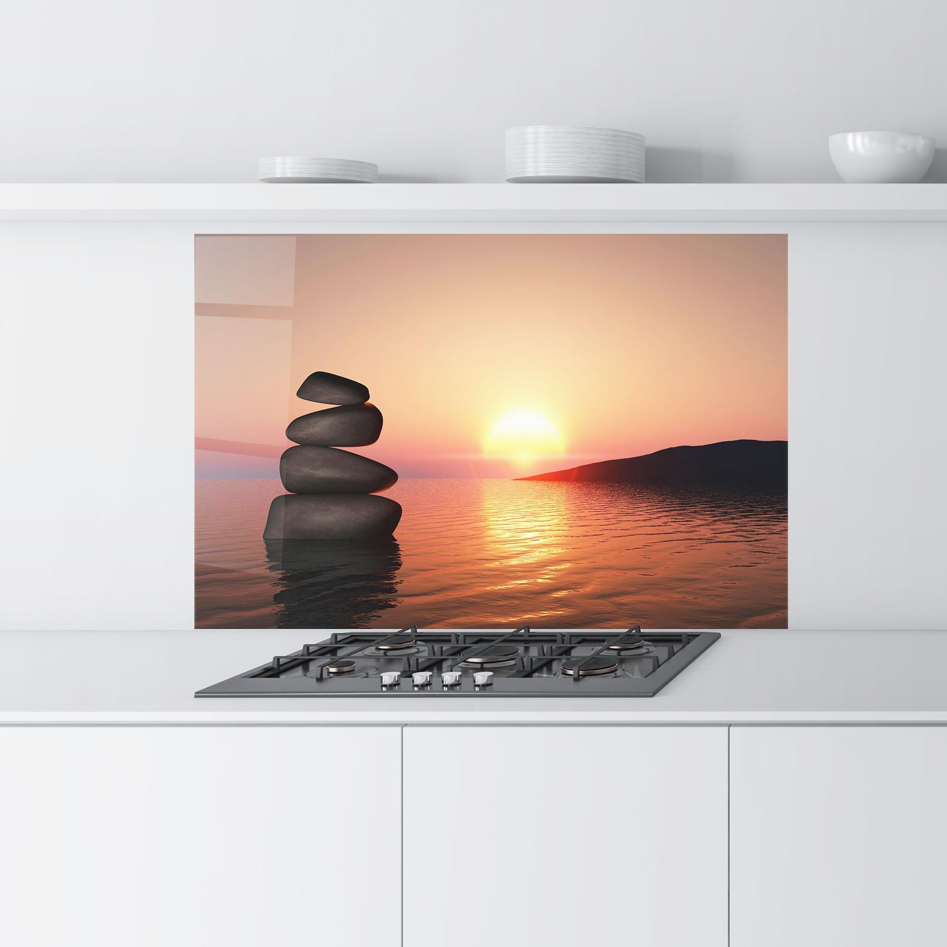 Küchenrückwand Glas Peace And Sunset mockup 9