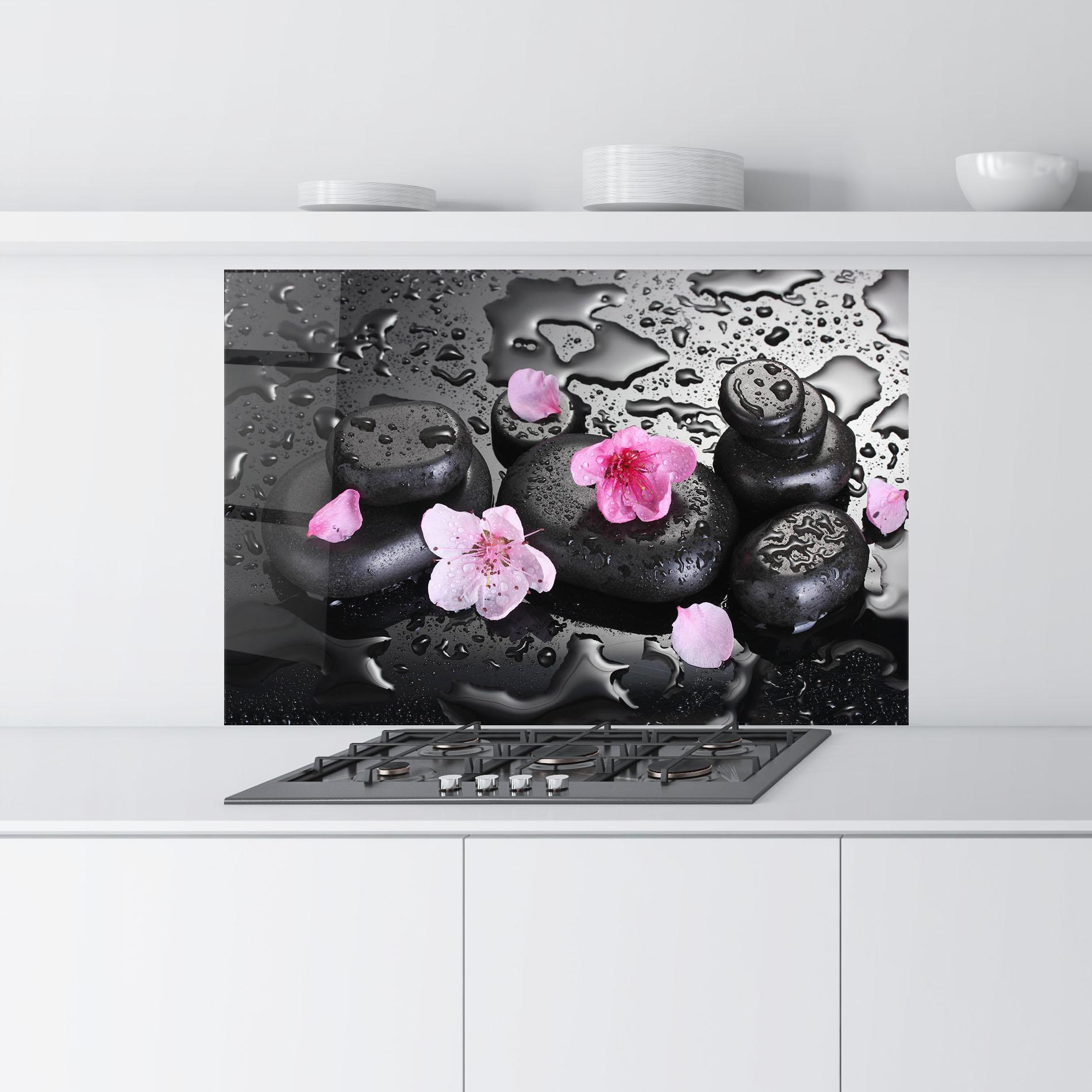 Küchenrückwand Glas Pink Sakura Stones mockup 9