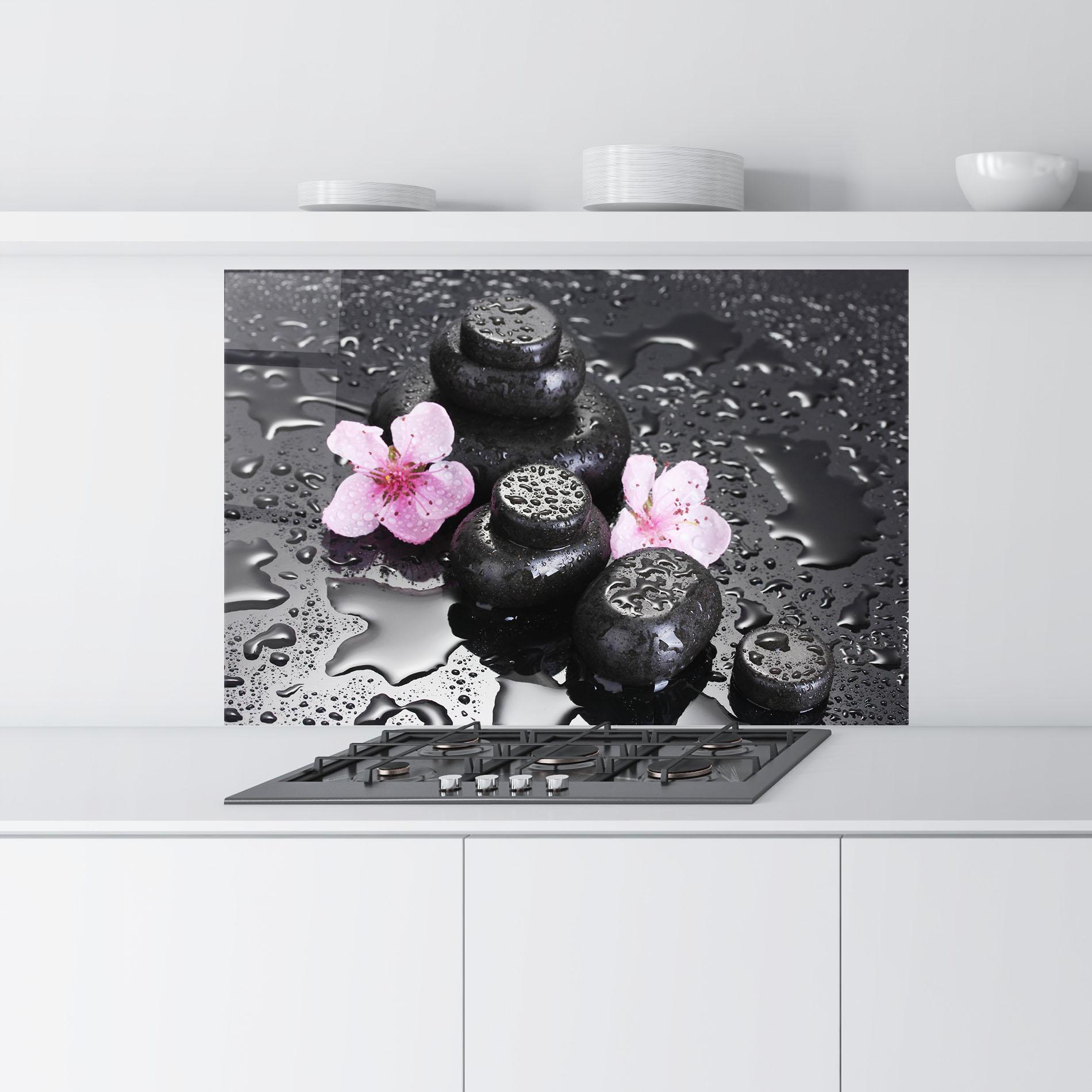 Küchenrückwand Glas Sakura Stones mockup 9