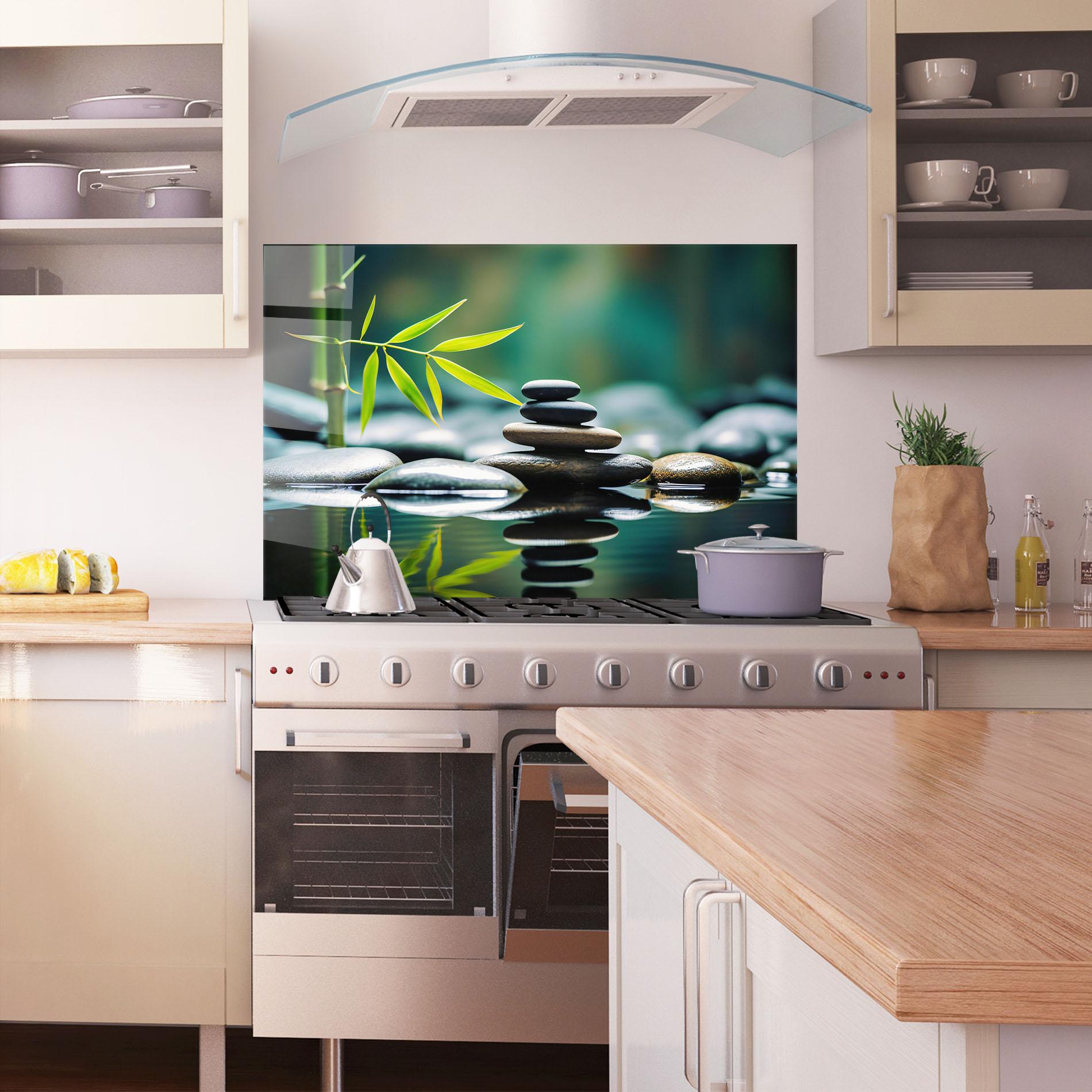 Küchenrückwand Glas Bamboo Stones mockup 1