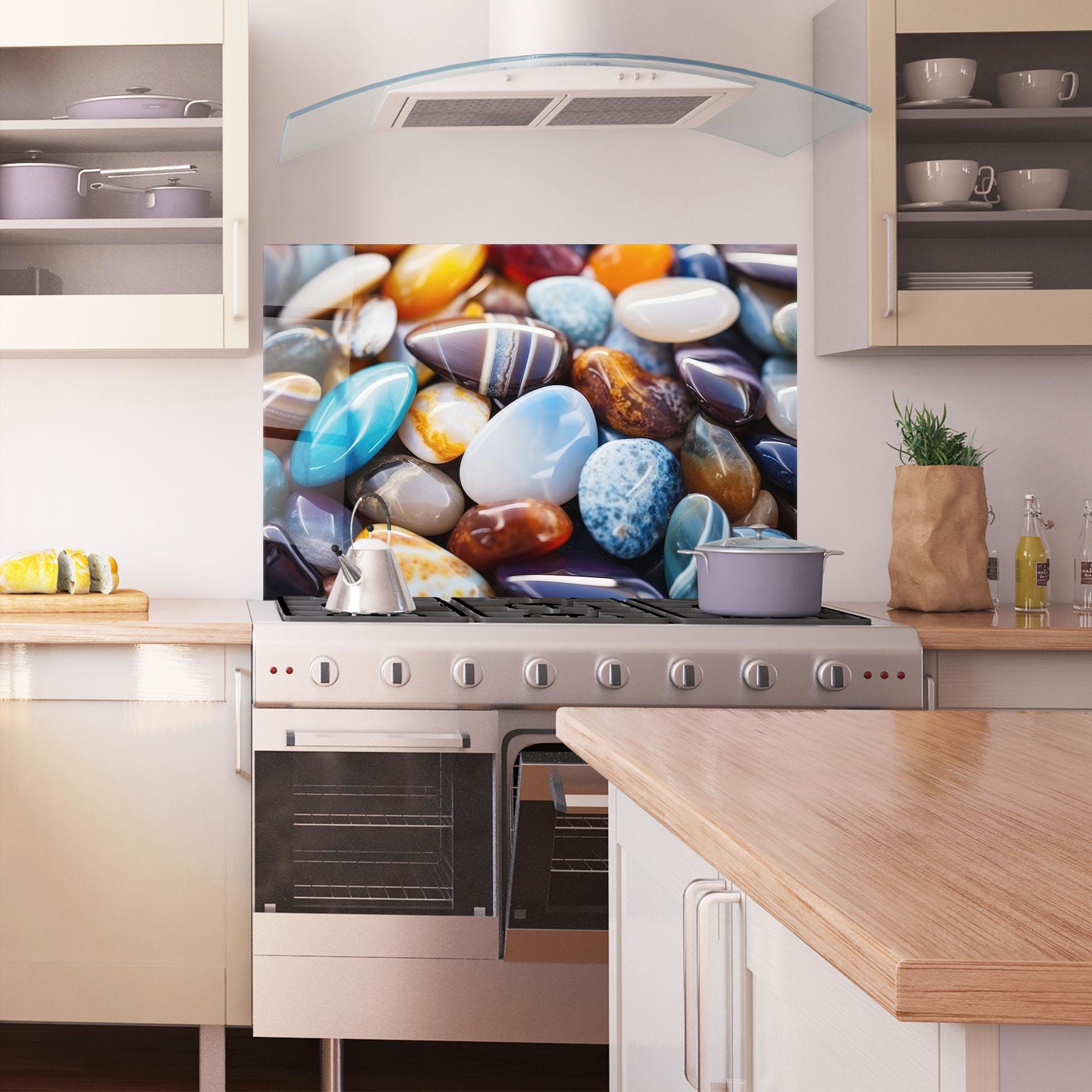 Küchenrückwand Glas Beach Gemstones mockup 1