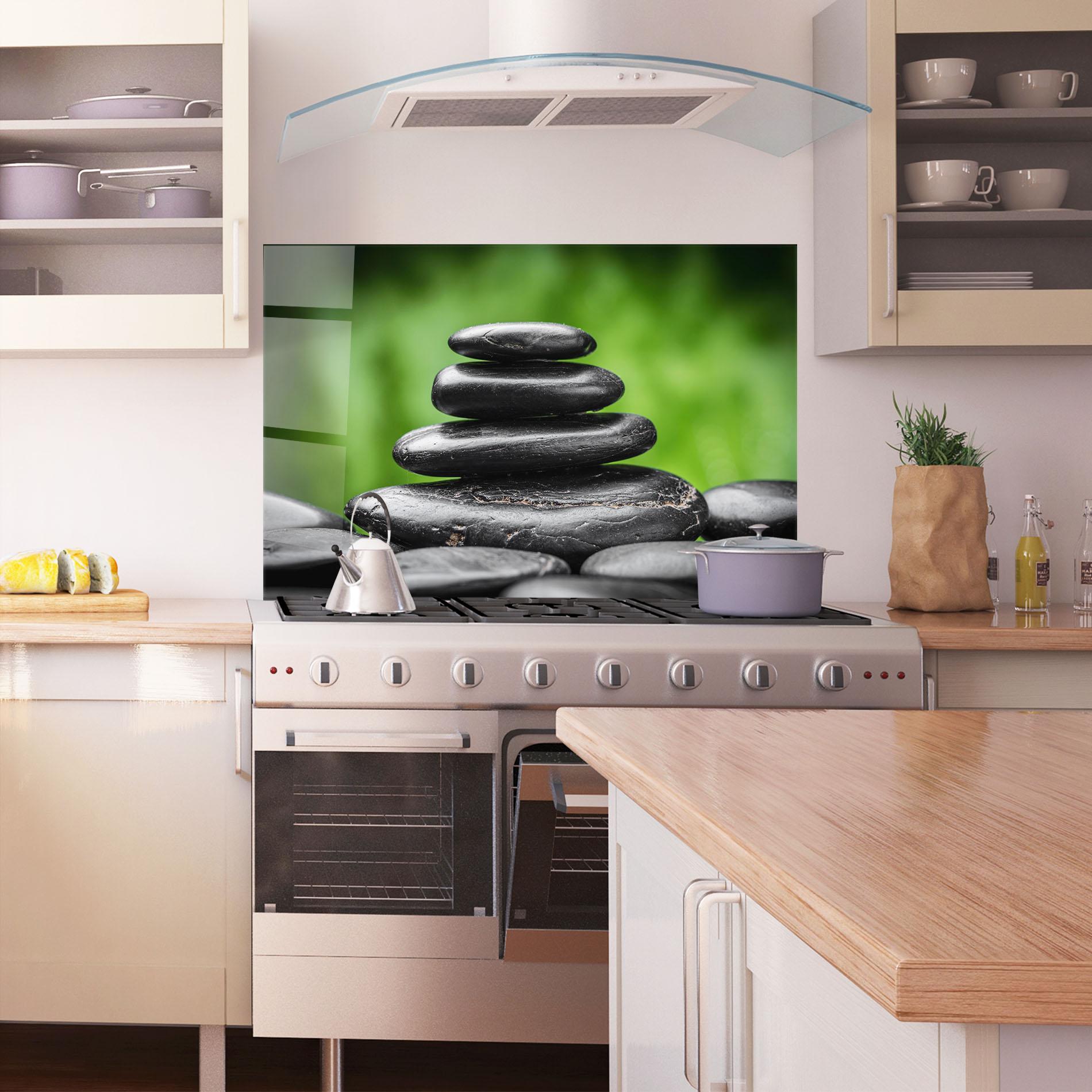 Küchenrückwand Glas Black Stone Meditation mockup 1