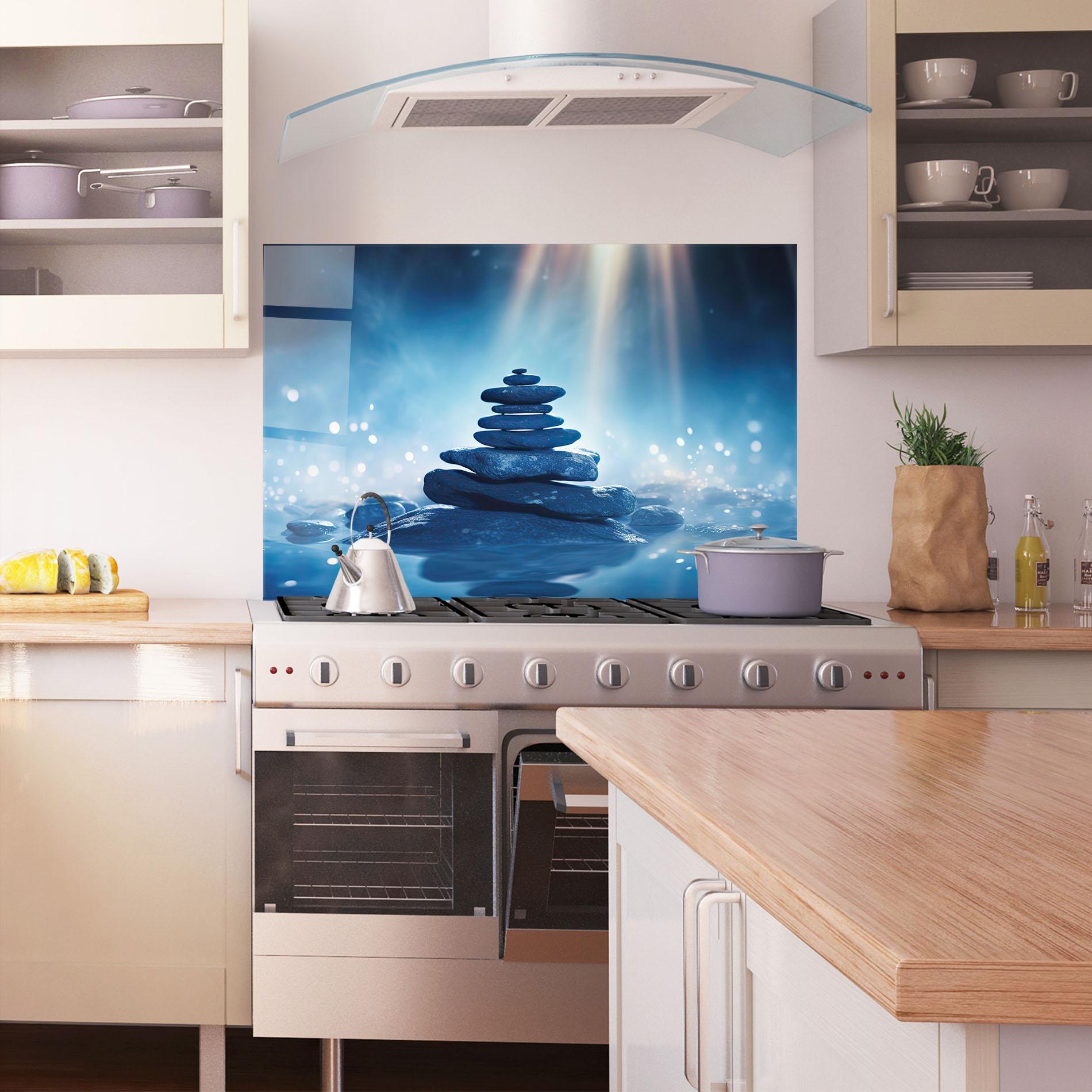 Küchenrückwand Glas Blue Light Stone mockup 1