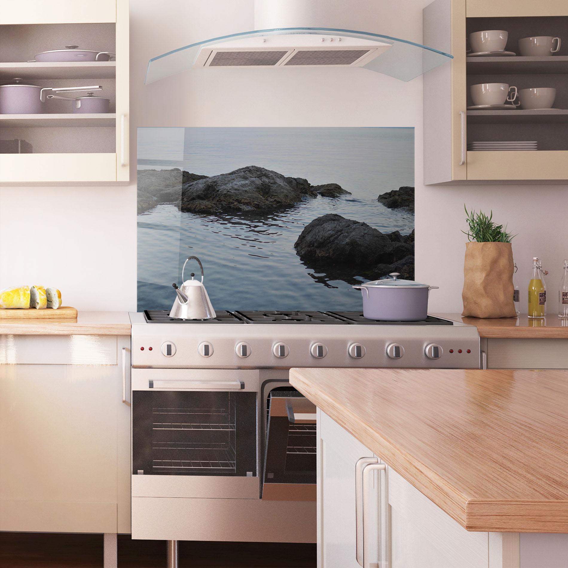 Küchenrückwand Glas Calm Water Stones mockup 1