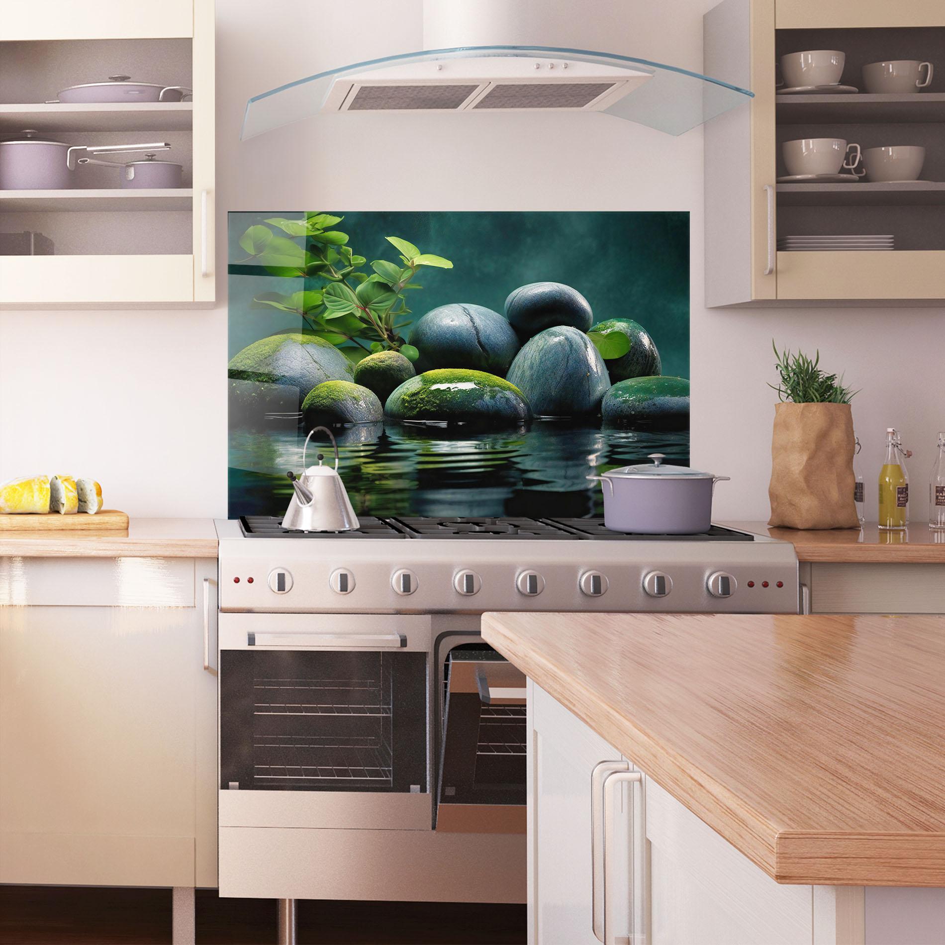 Küchenrückwand Glas Green Stone Nature mockup 1