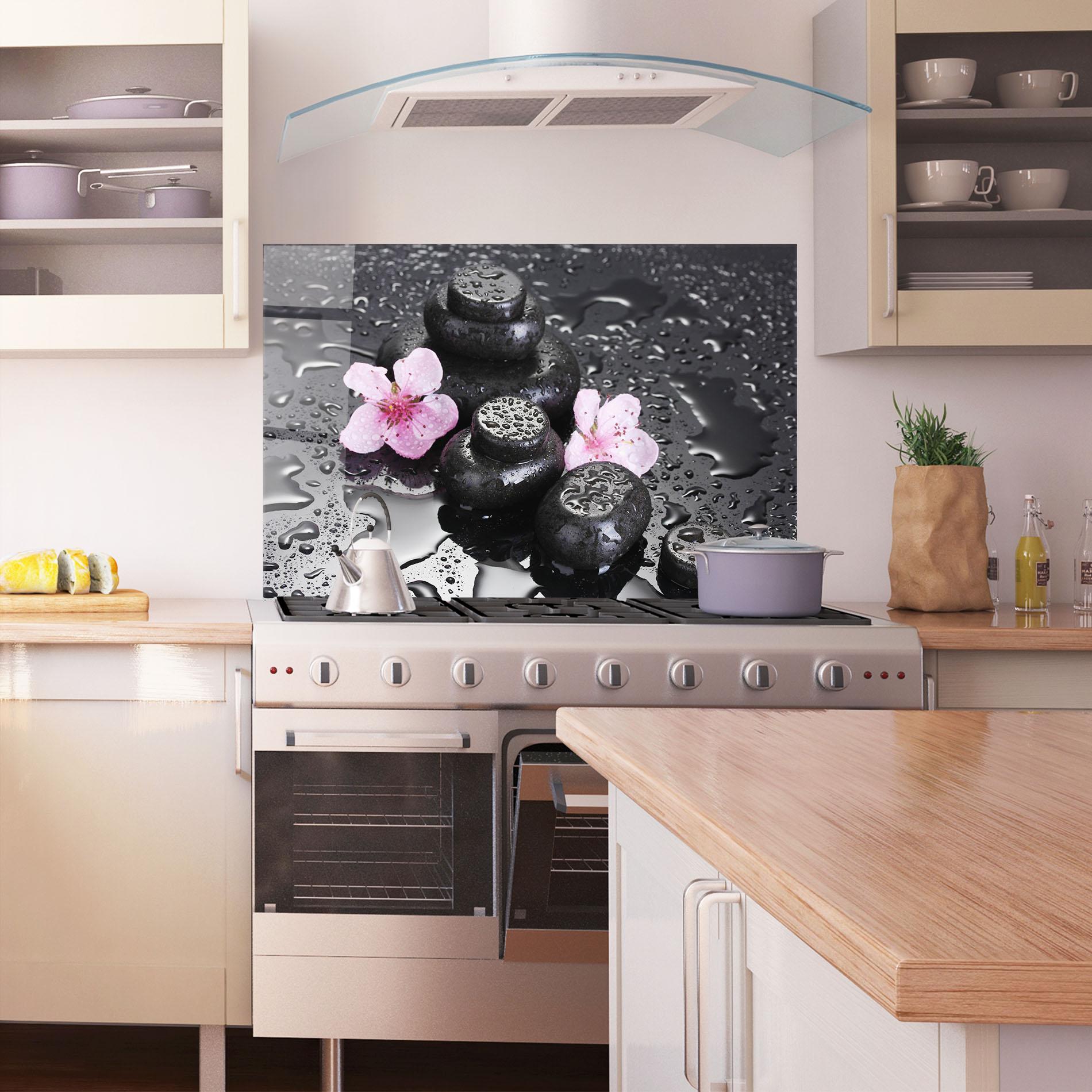 Küchenrückwand Glas Sakura Stones mockup 1