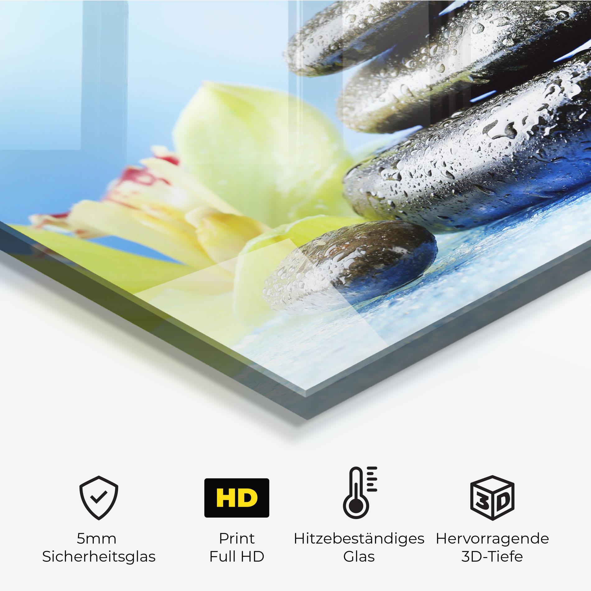 Küchenrückwand Glas Blooming Orchid Stone mockup 2