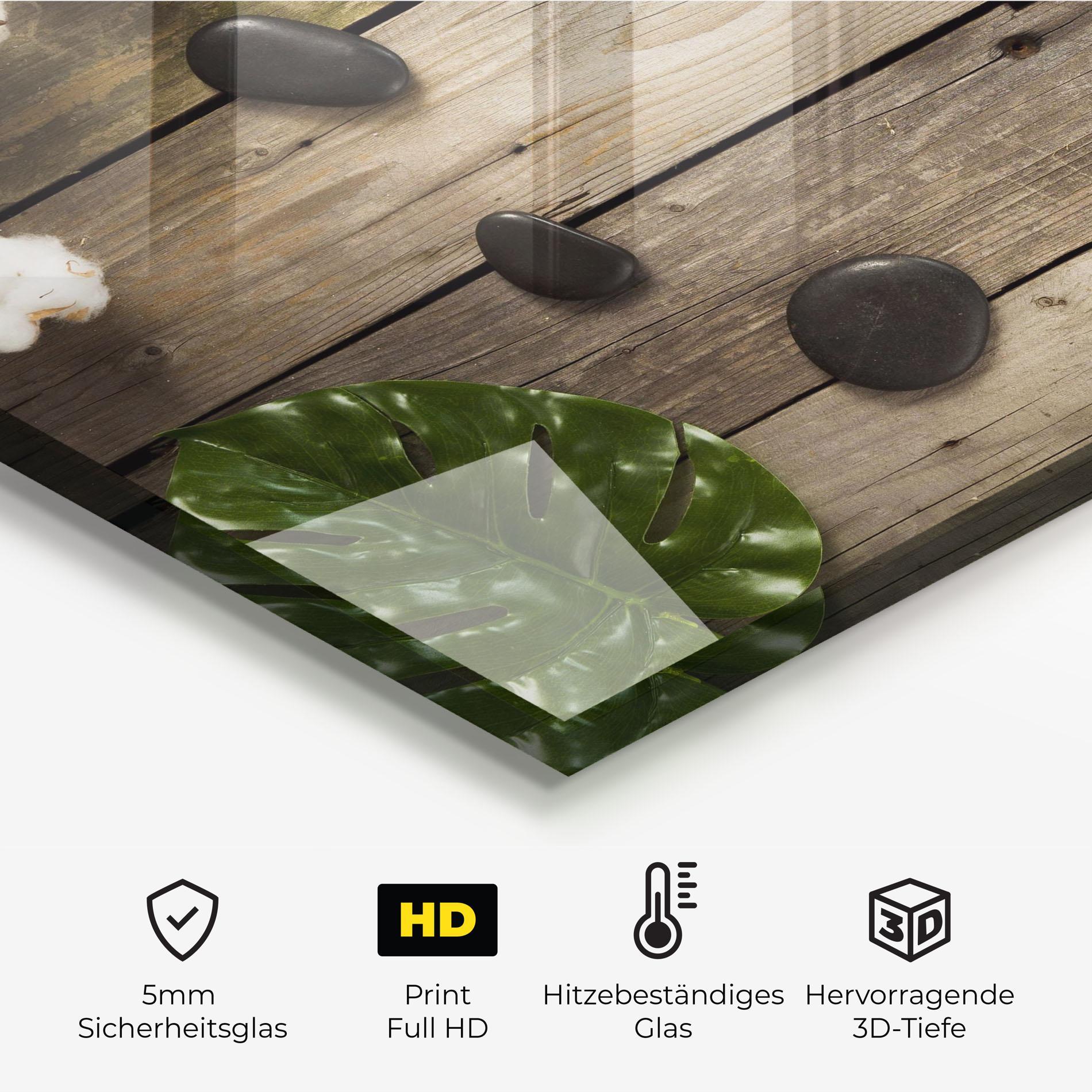 Küchenrückwand Glas Cotton Flowers Stones mockup 2