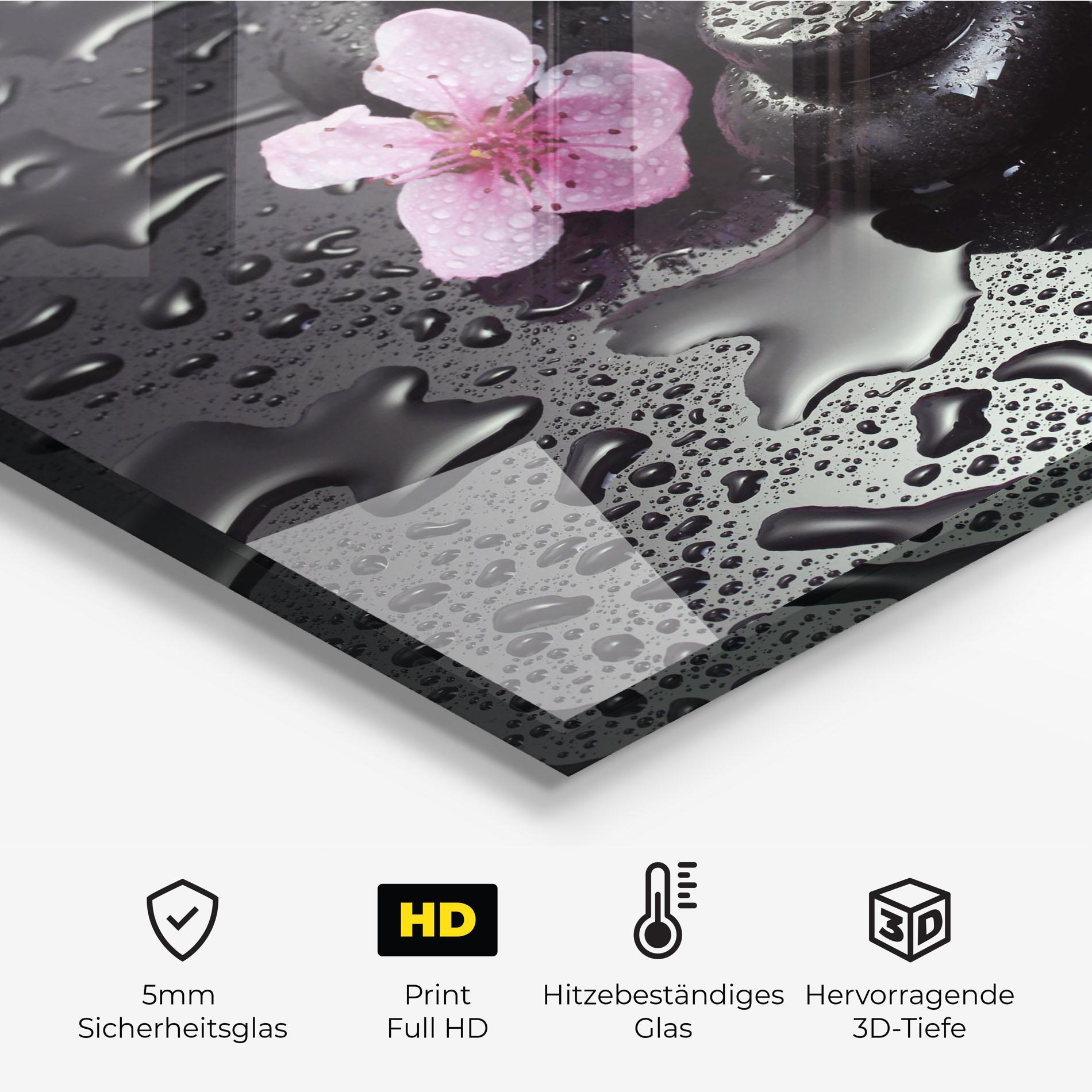 Küchenrückwand Glas Pretty Flower Stones mockup 2