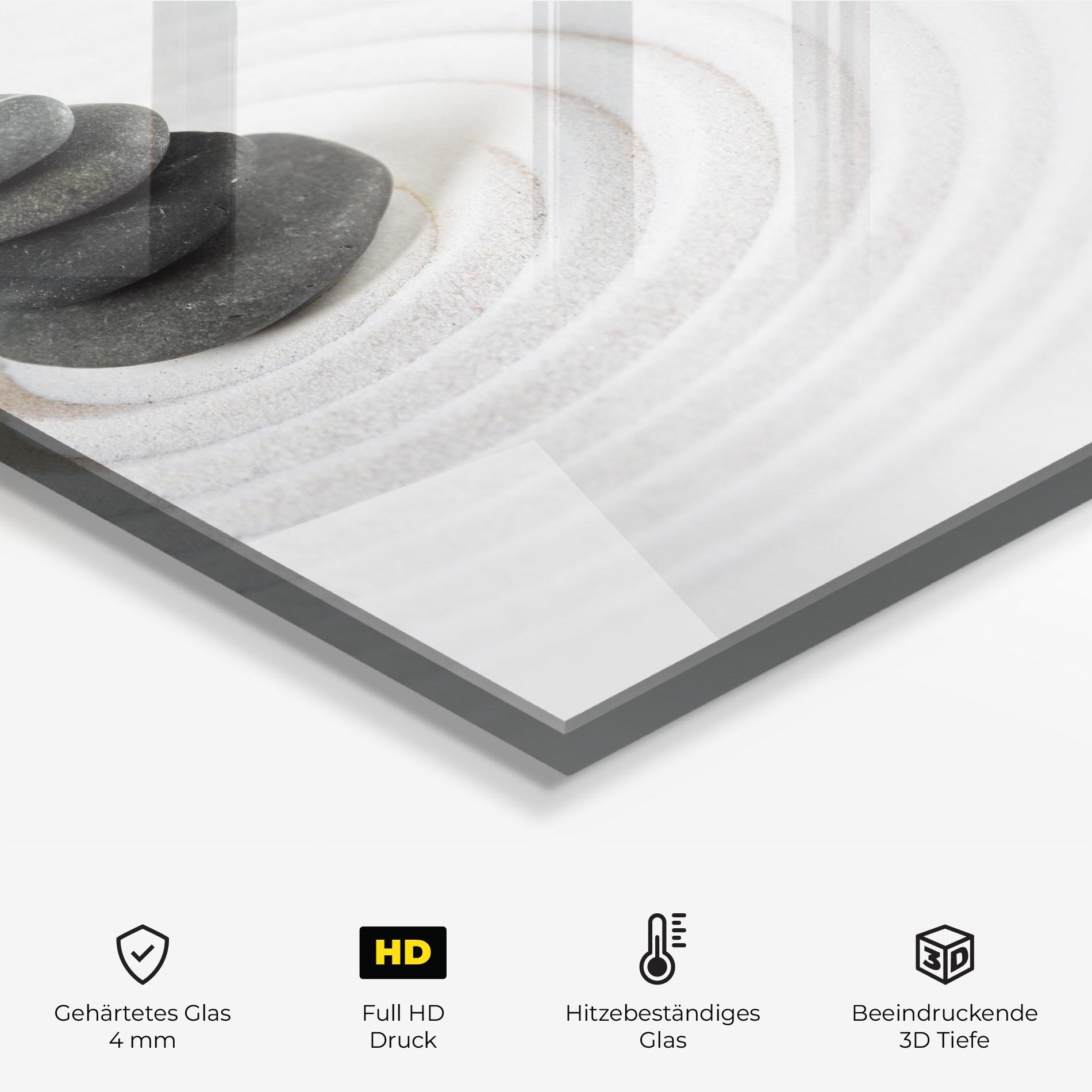 Küchenrückwand Glas Black Stones Sand mockup 2