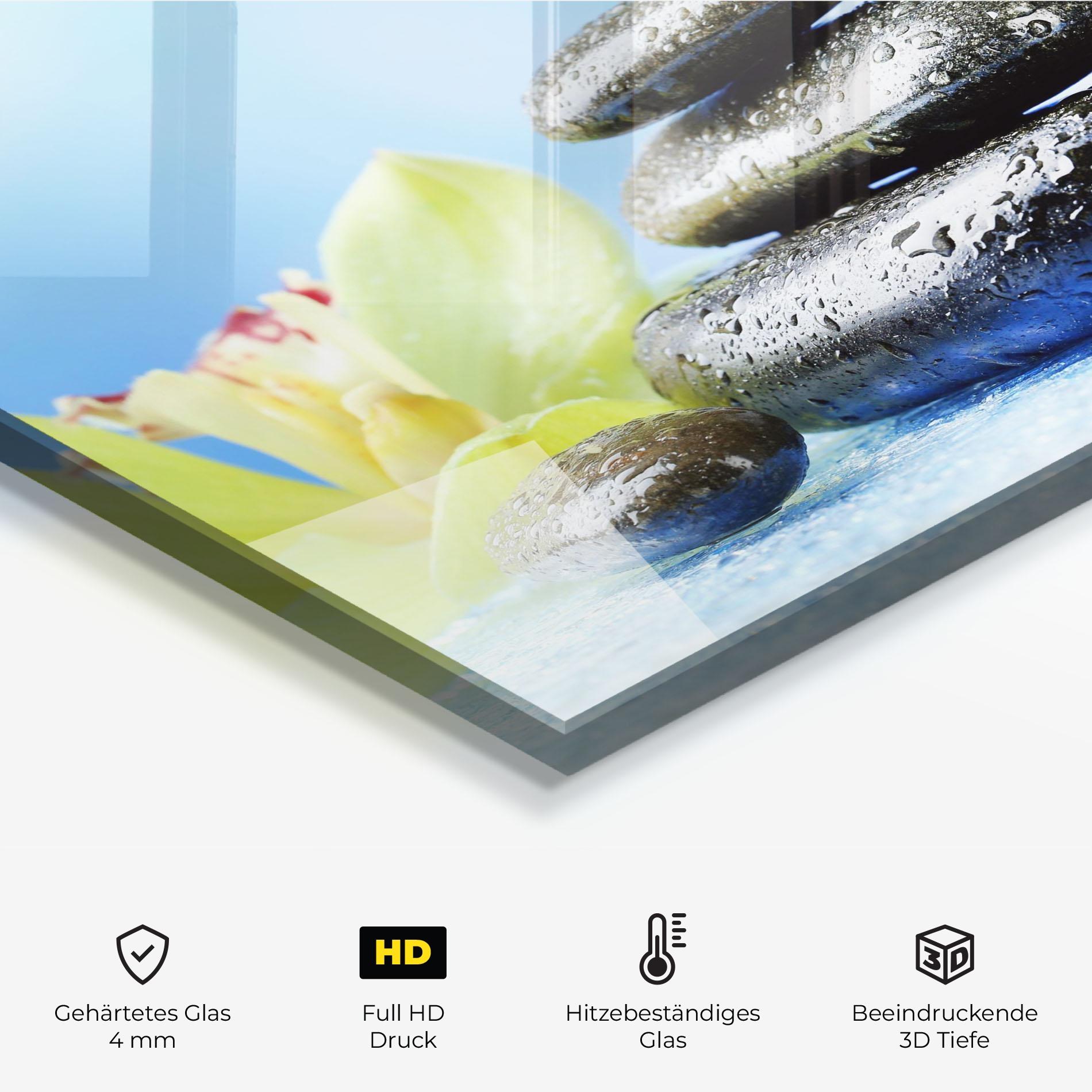 Küchenrückwand Glas Blooming Orchid Stone mockup 2