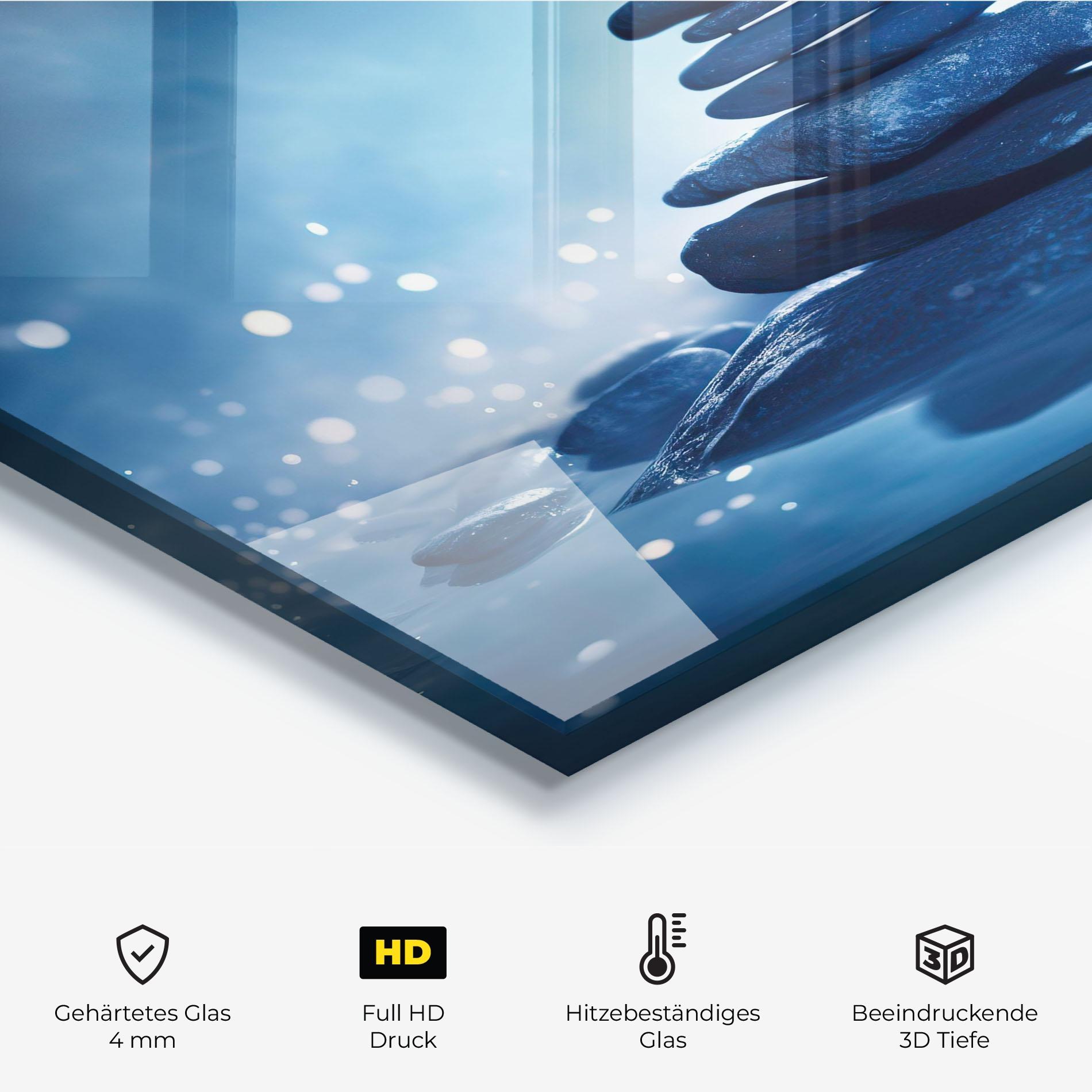 Küchenrückwand Glas Blue Light Stone mockup 2