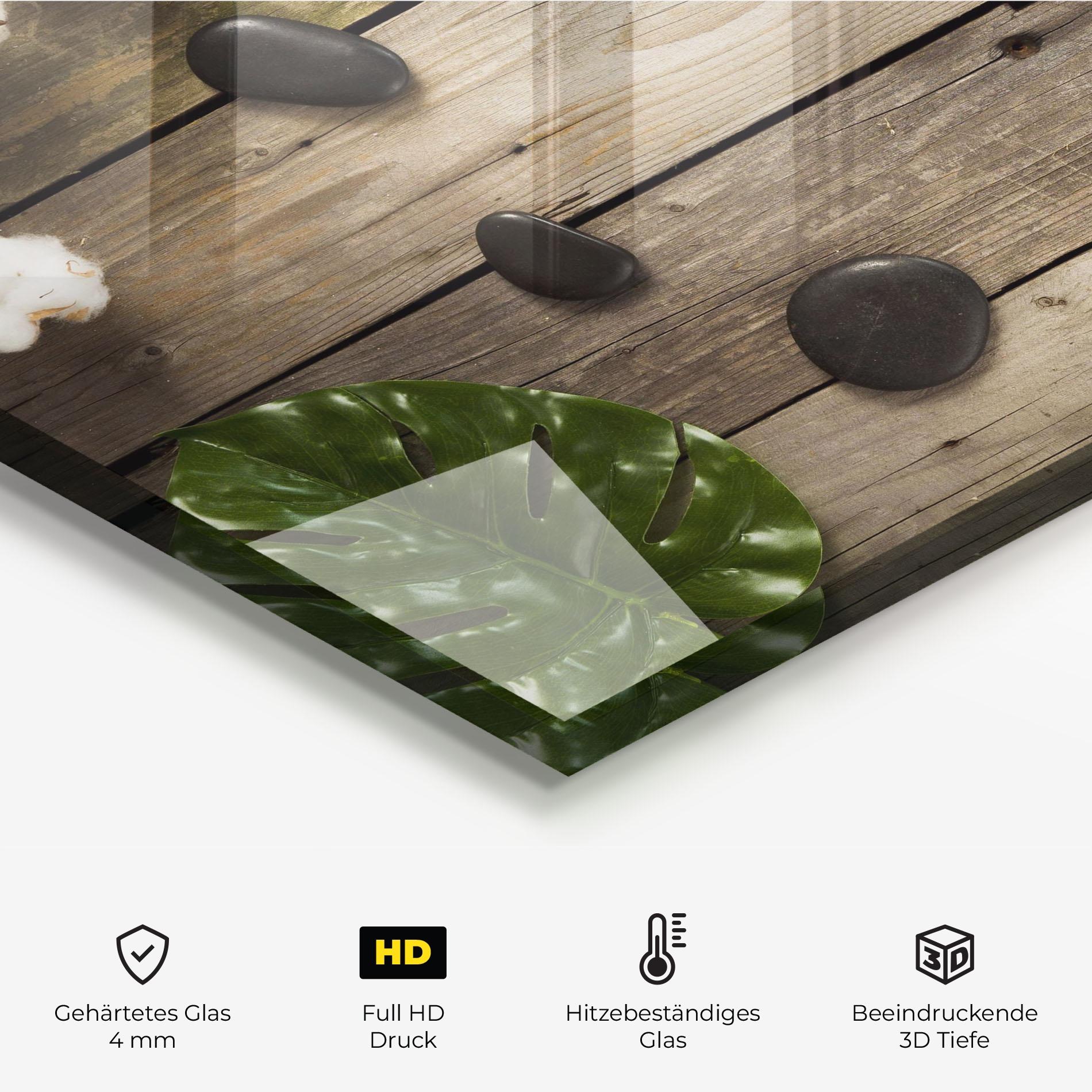 Küchenrückwand Glas Cotton Flowers Stones mockup 2