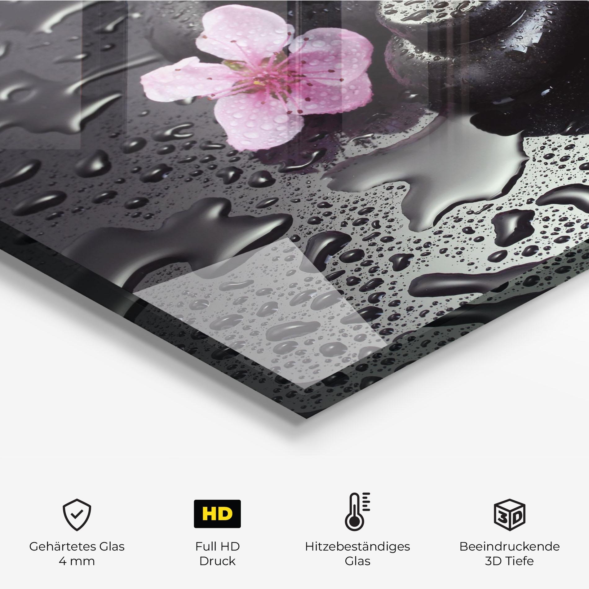 Küchenrückwand Glas Pretty Flower Stones mockup 2