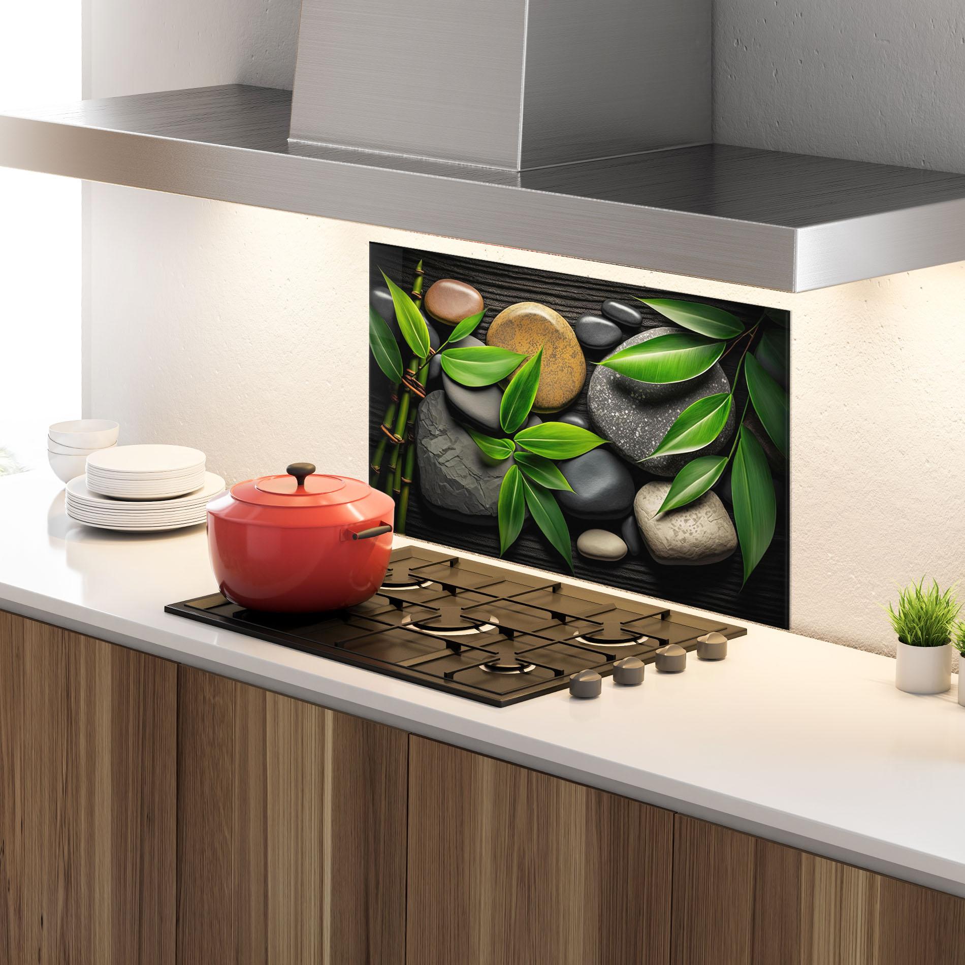 Küchenrückwand Glas Bamboo Stones View mockup 4