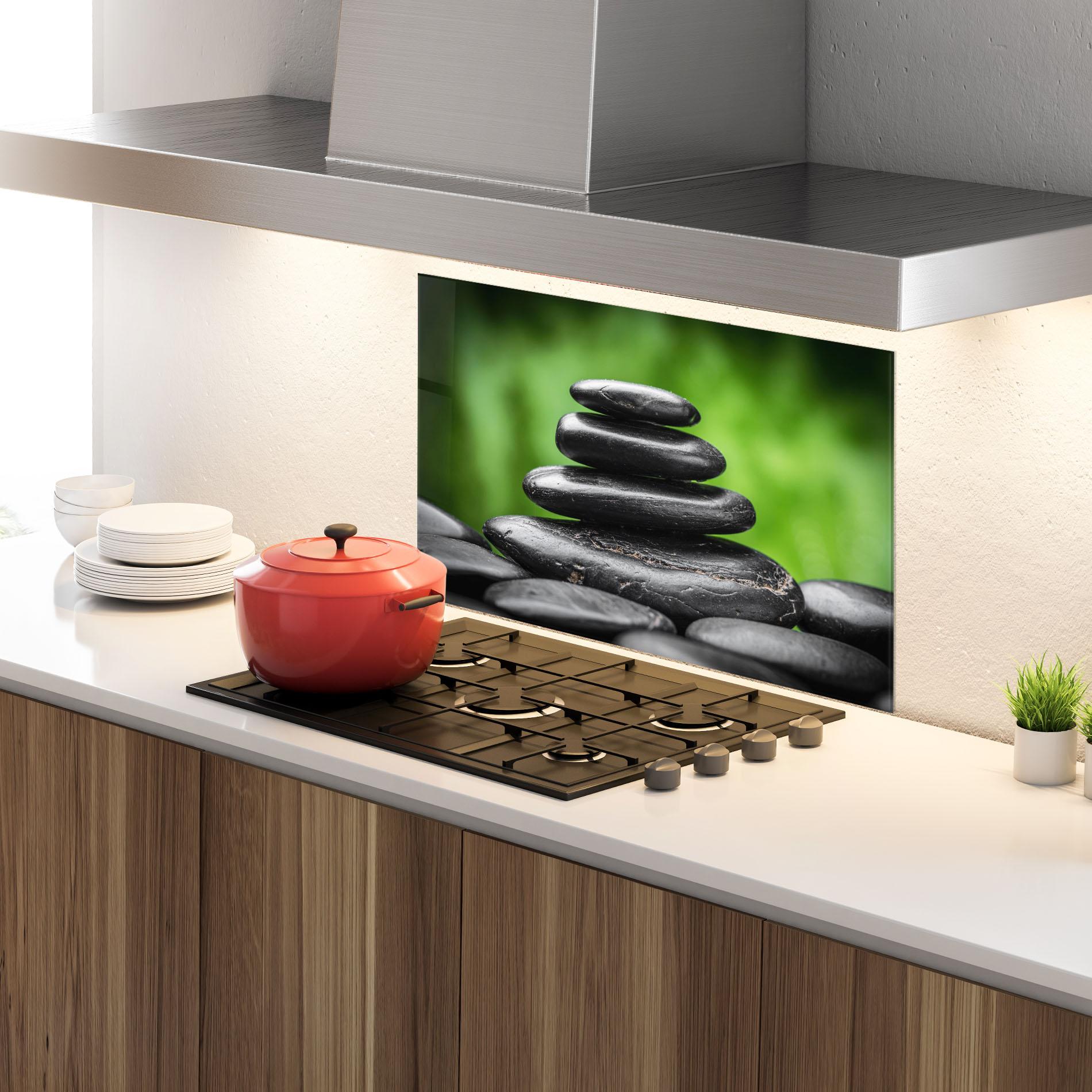 Küchenrückwand Glas Black Stone Meditation mockup 4