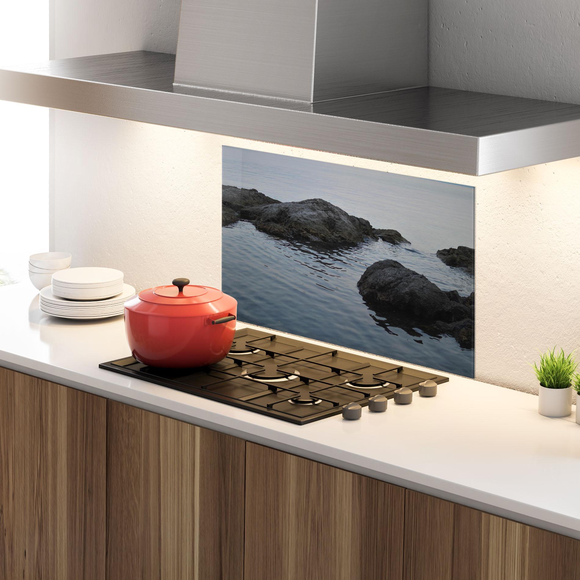 Küchenrückwand Glas Calm Water Stones mockup 4