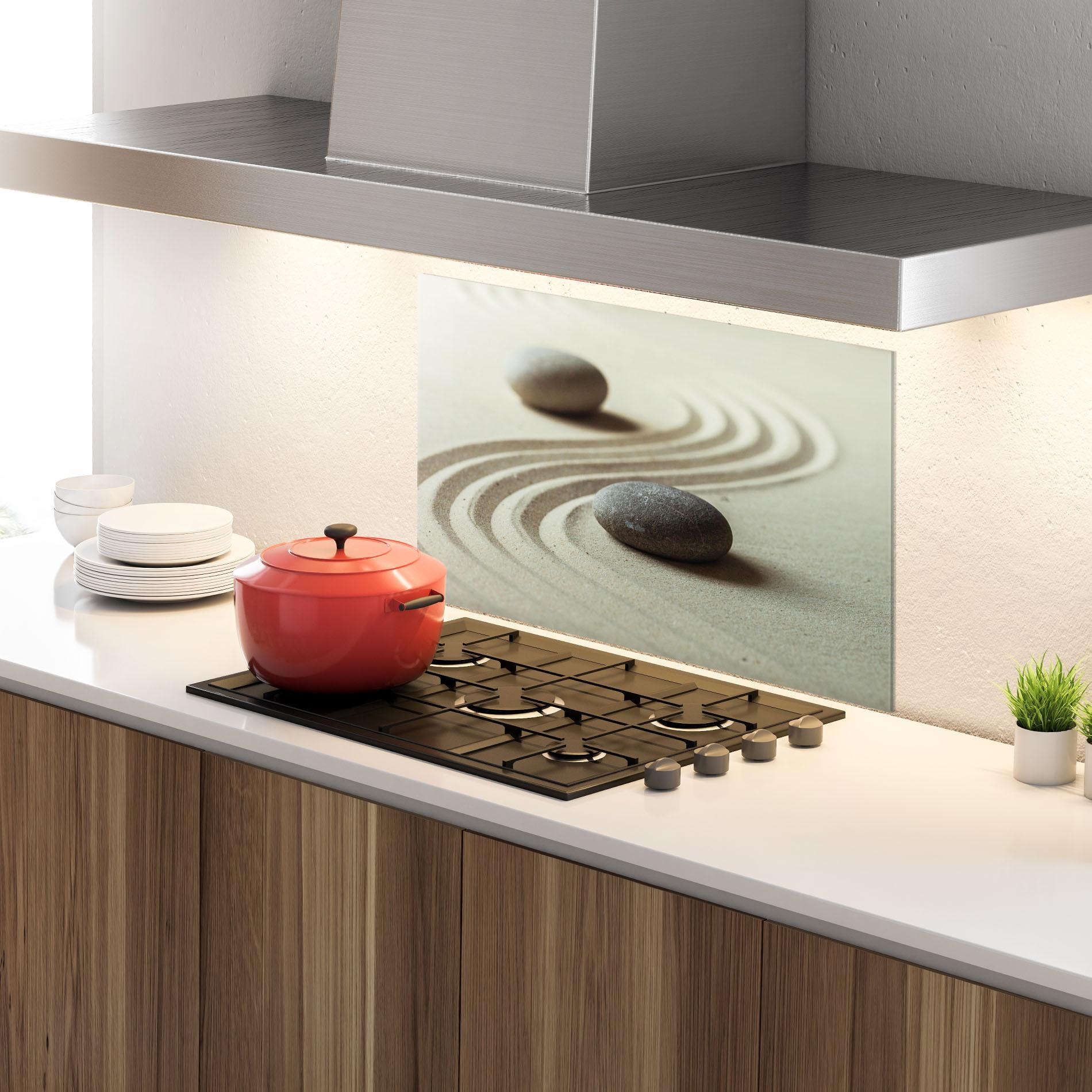 Küchenrückwand Glas Cream Sand Stones mockup 4