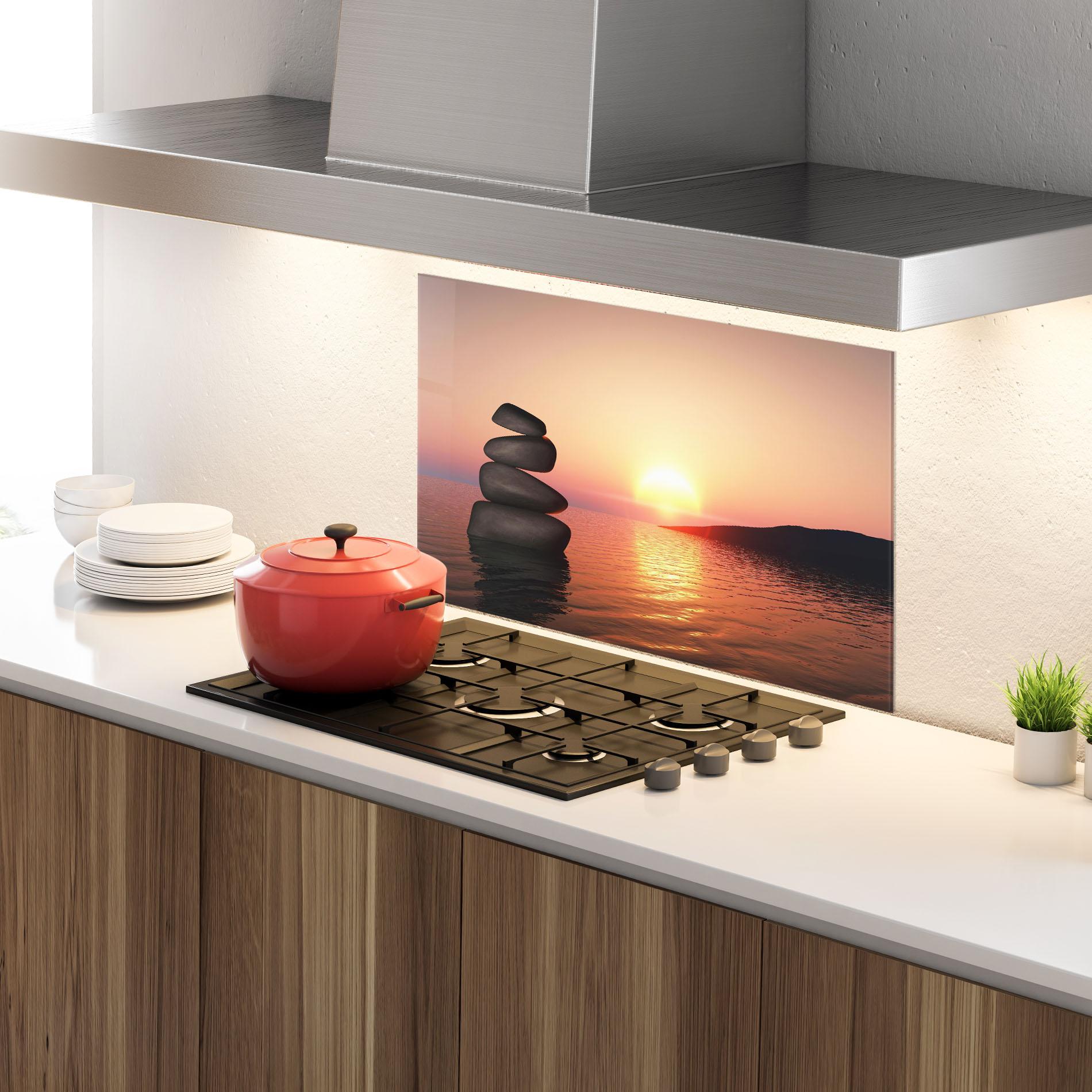 Küchenrückwand Glas Peace And Sunset mockup 4