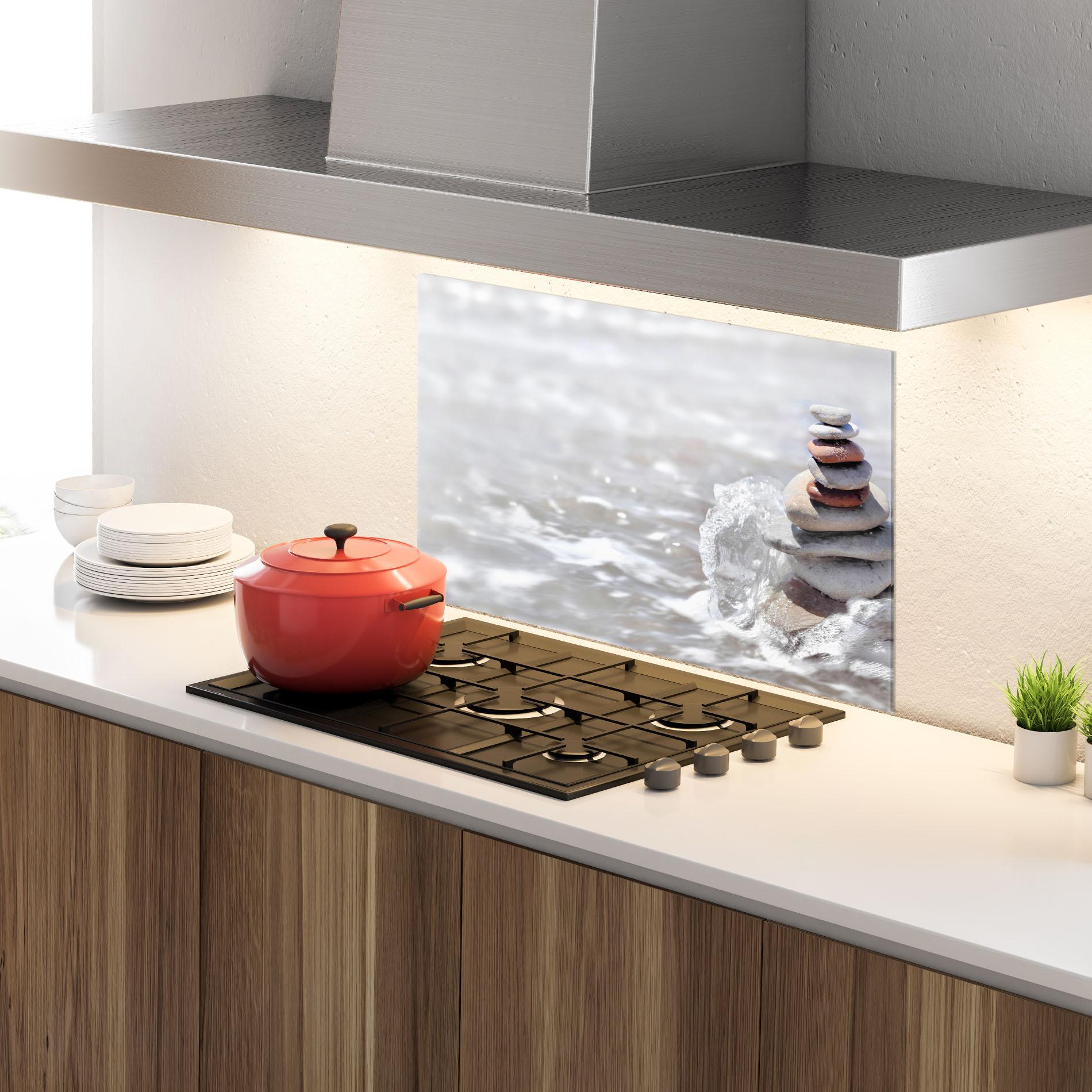 Küchenrückwand Glas Pebbles Balance Sea mockup 4