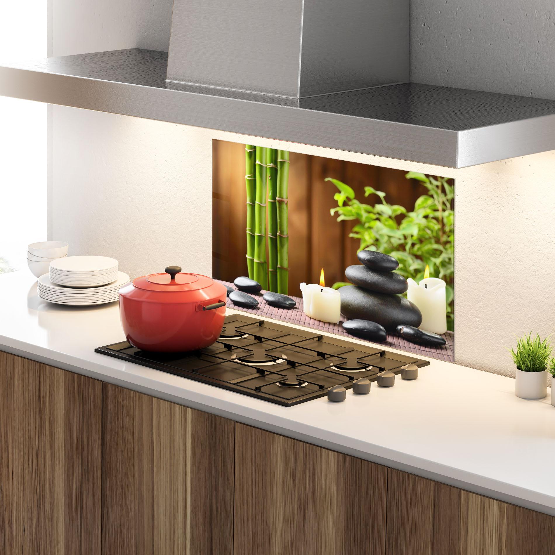 Küchenrückwand Glas Spa Rocks mockup 4