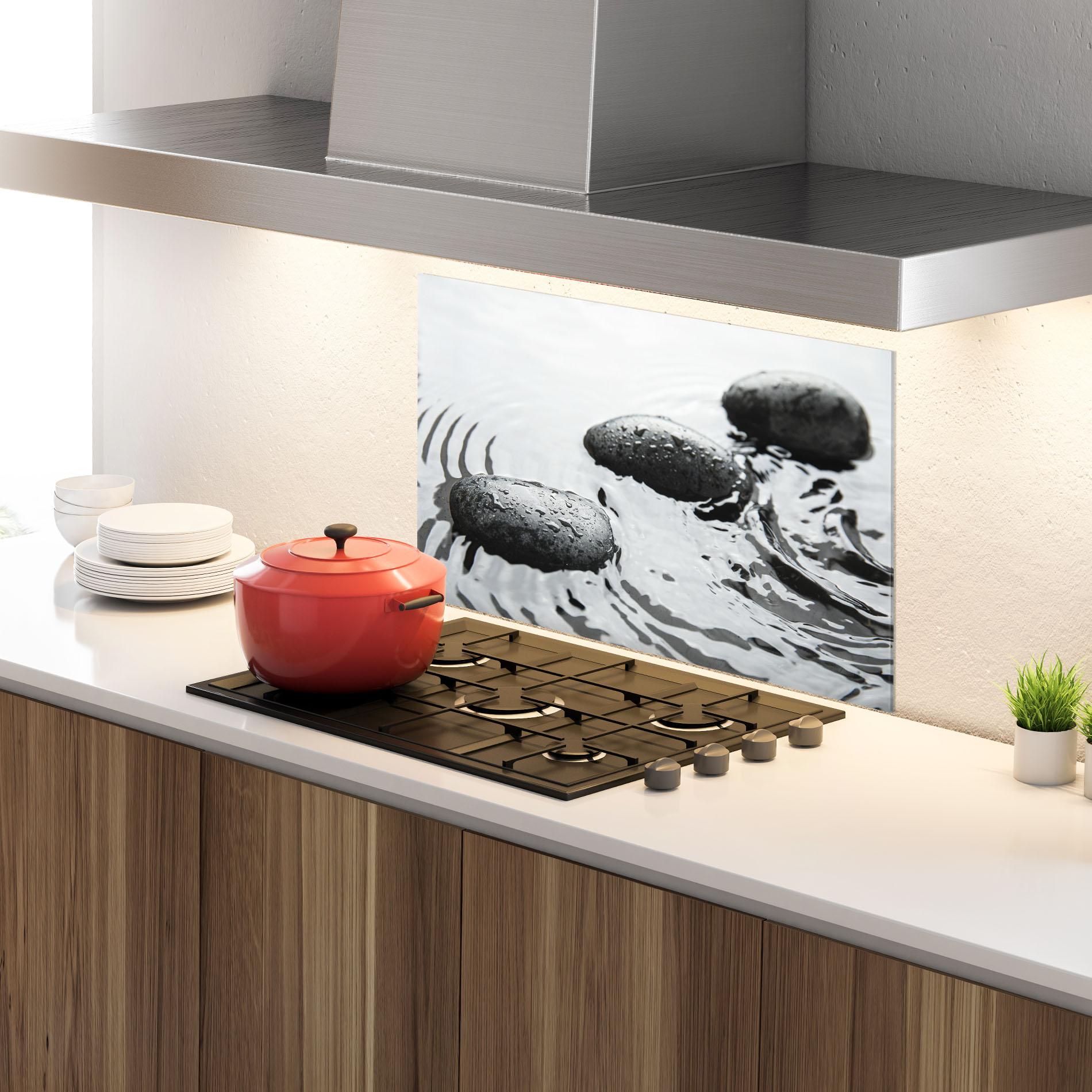 Küchenrückwand Glas Spa Stones Water mockup 4