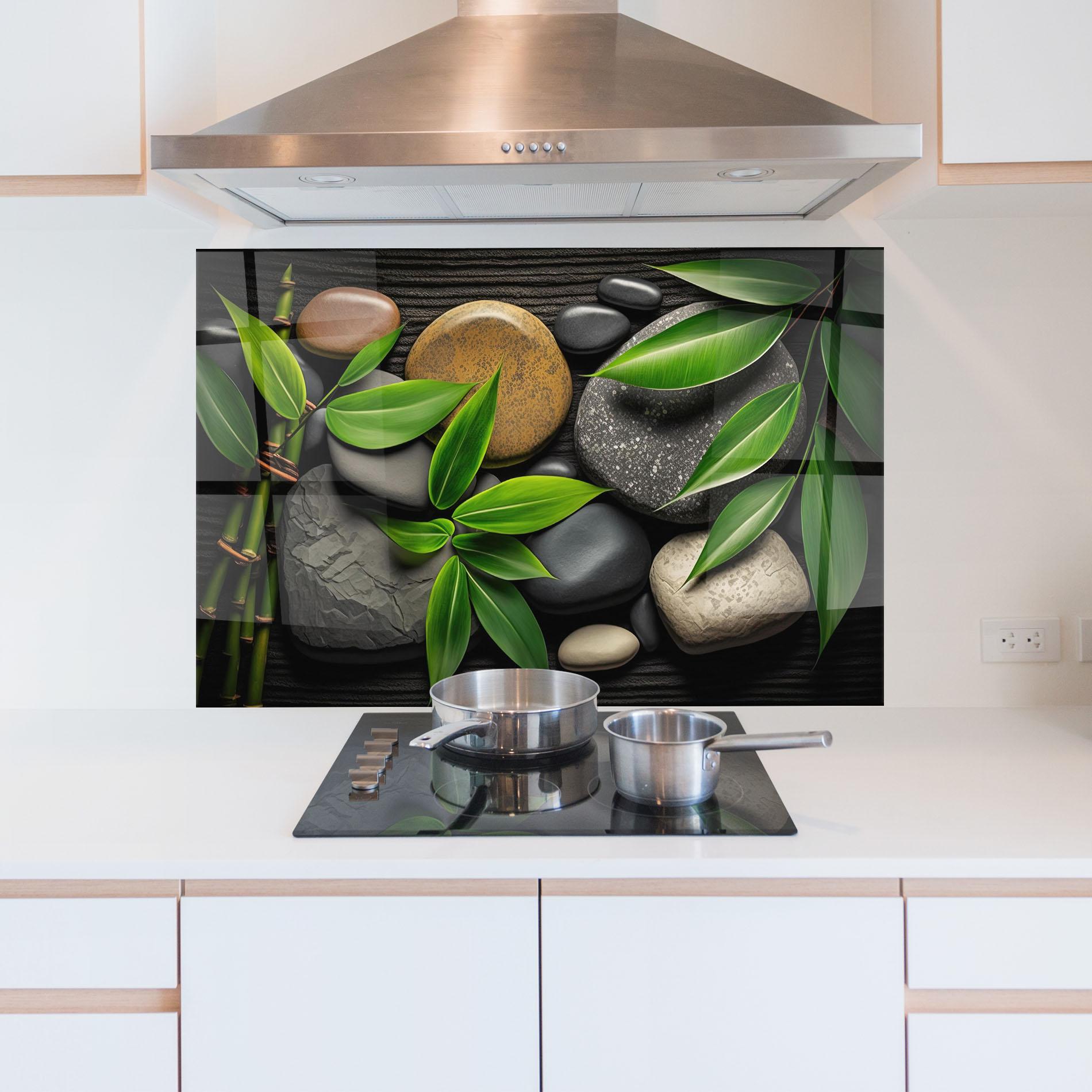 Küchenrückwand Glas Bamboo Stones View mockup 5