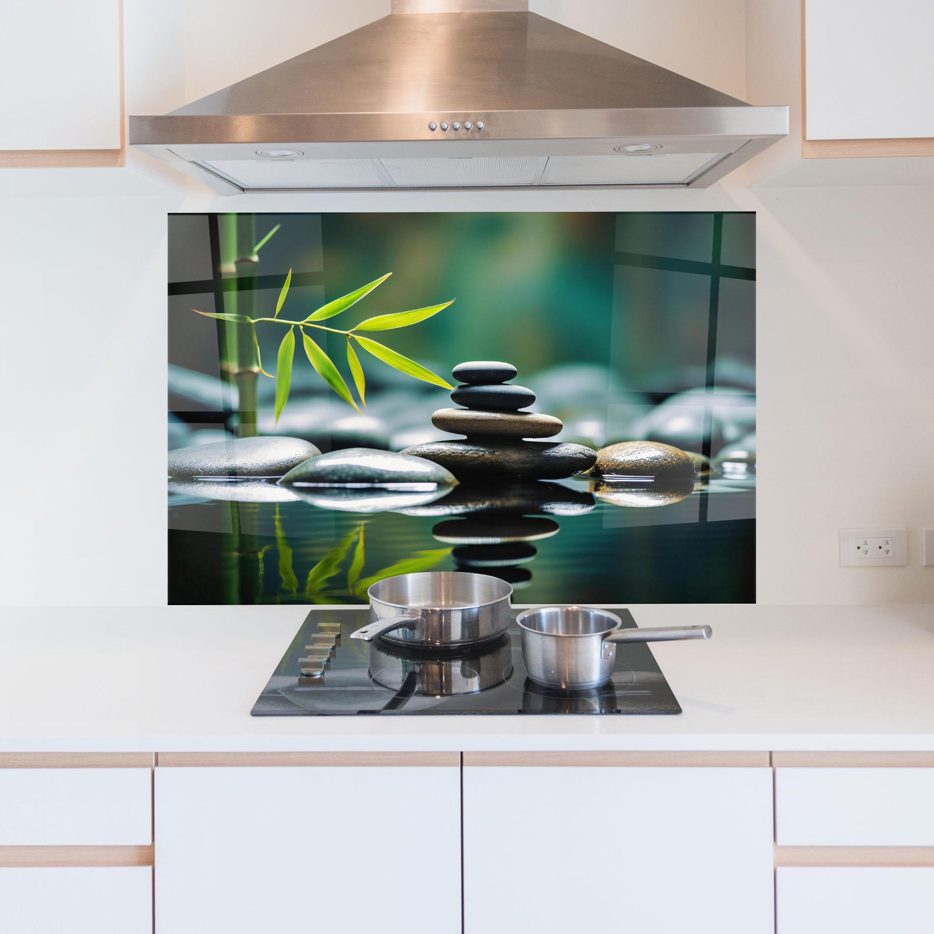 Küchenrückwand Glas Bamboo Stones mockup 5