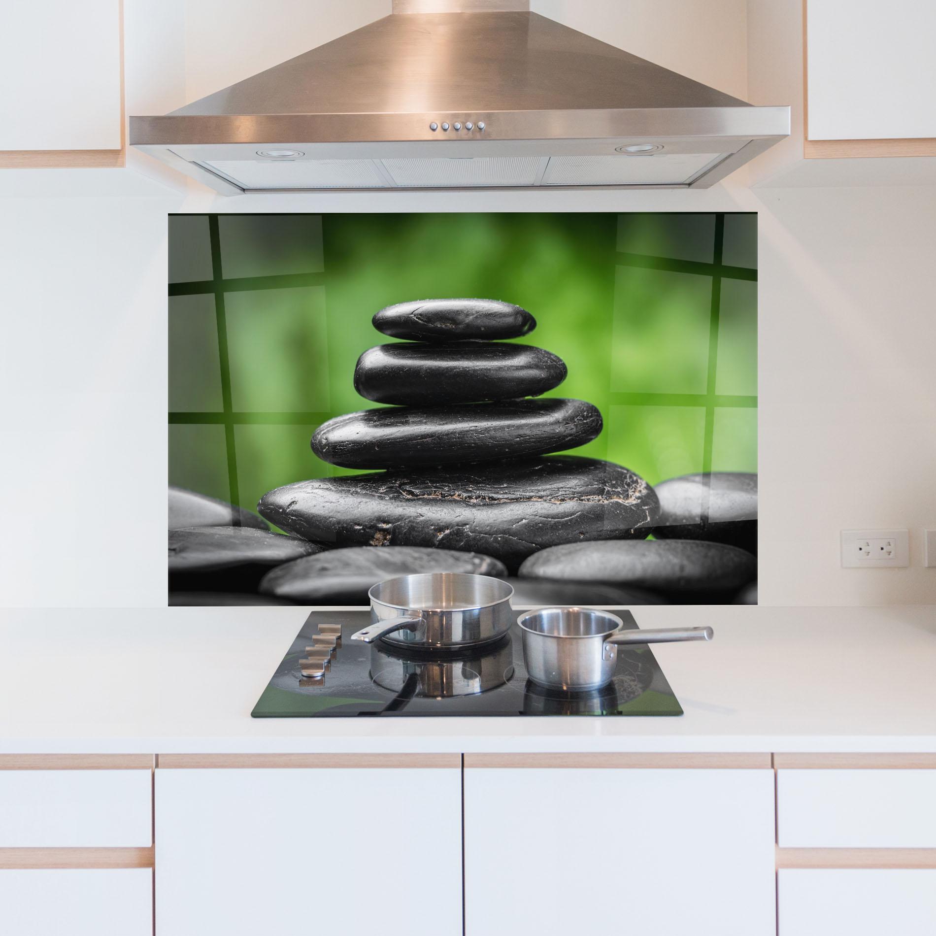 Küchenrückwand Glas Black Stone Meditation mockup 5
