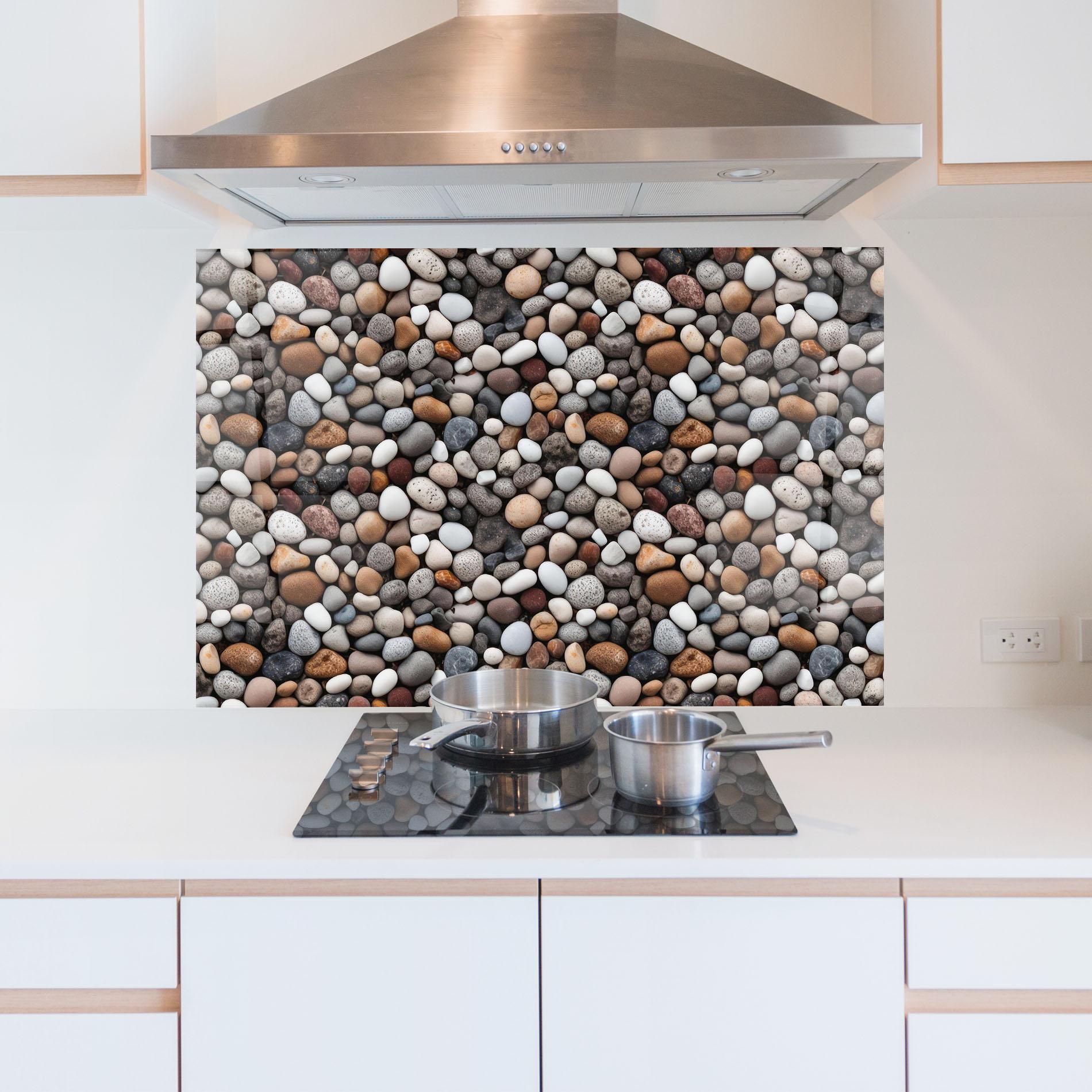 Küchenrückwand Glas Cream White Rocks mockup 5