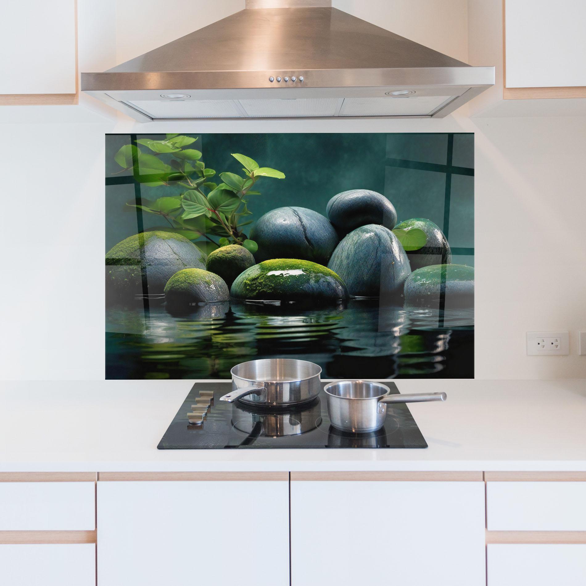 Küchenrückwand Glas Green Stone Nature mockup 5