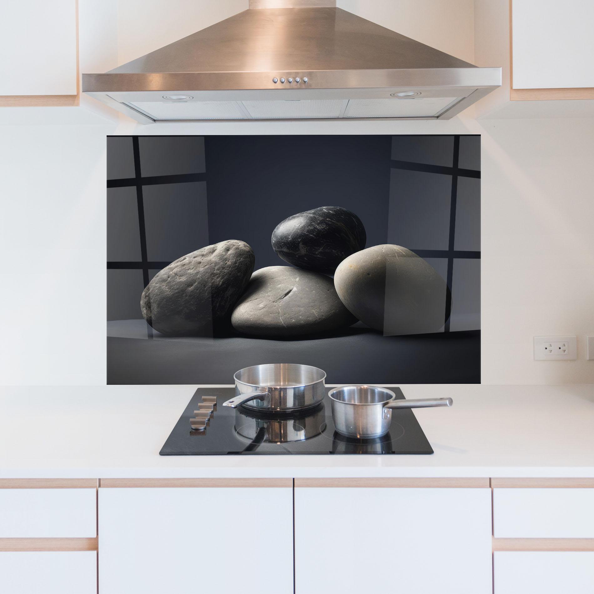 Küchenrückwand Glas Grey Stone mockup 5