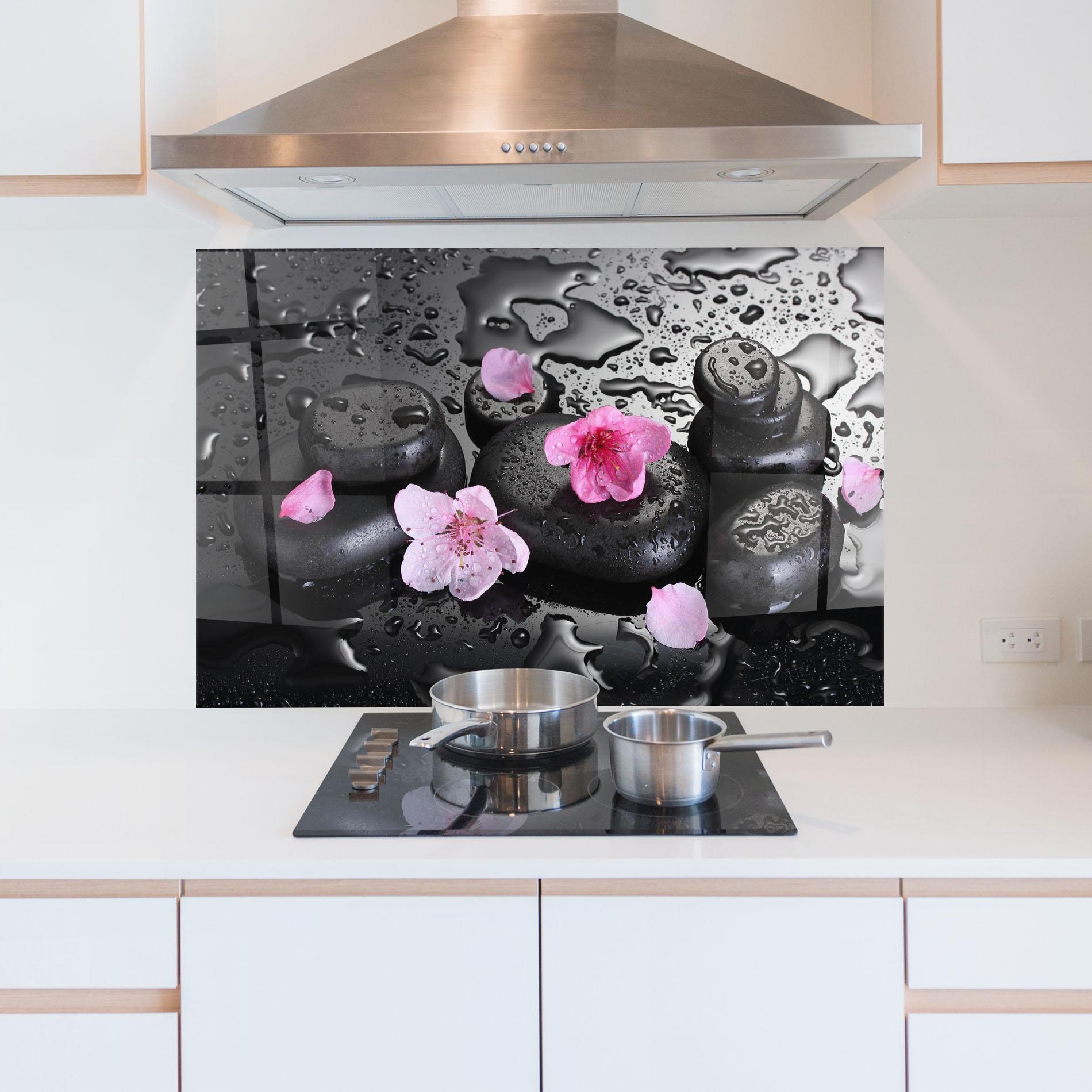 Küchenrückwand Glas Pink Sakura Stones mockup 5