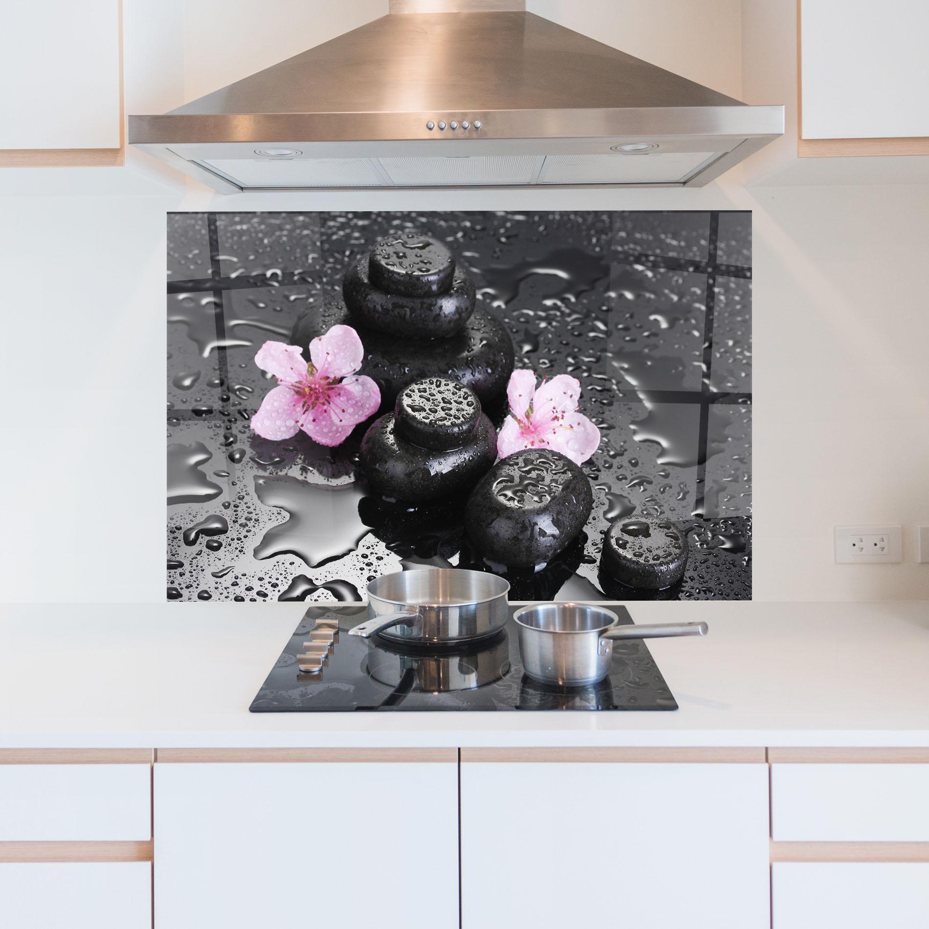 Küchenrückwand Glas Sakura Stones mockup 5