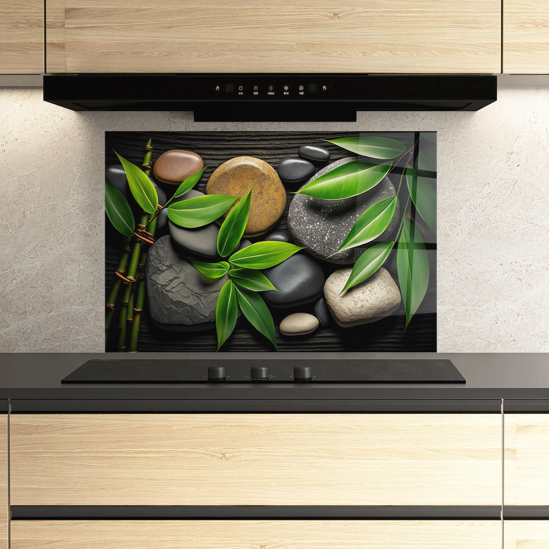 Küchenrückwand Glas Bamboo Stones View mockup 3