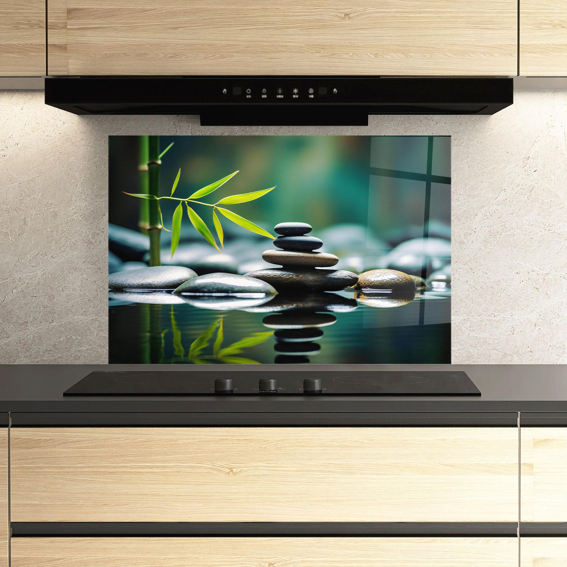 Küchenrückwand Glas Bamboo Stones mockup 3