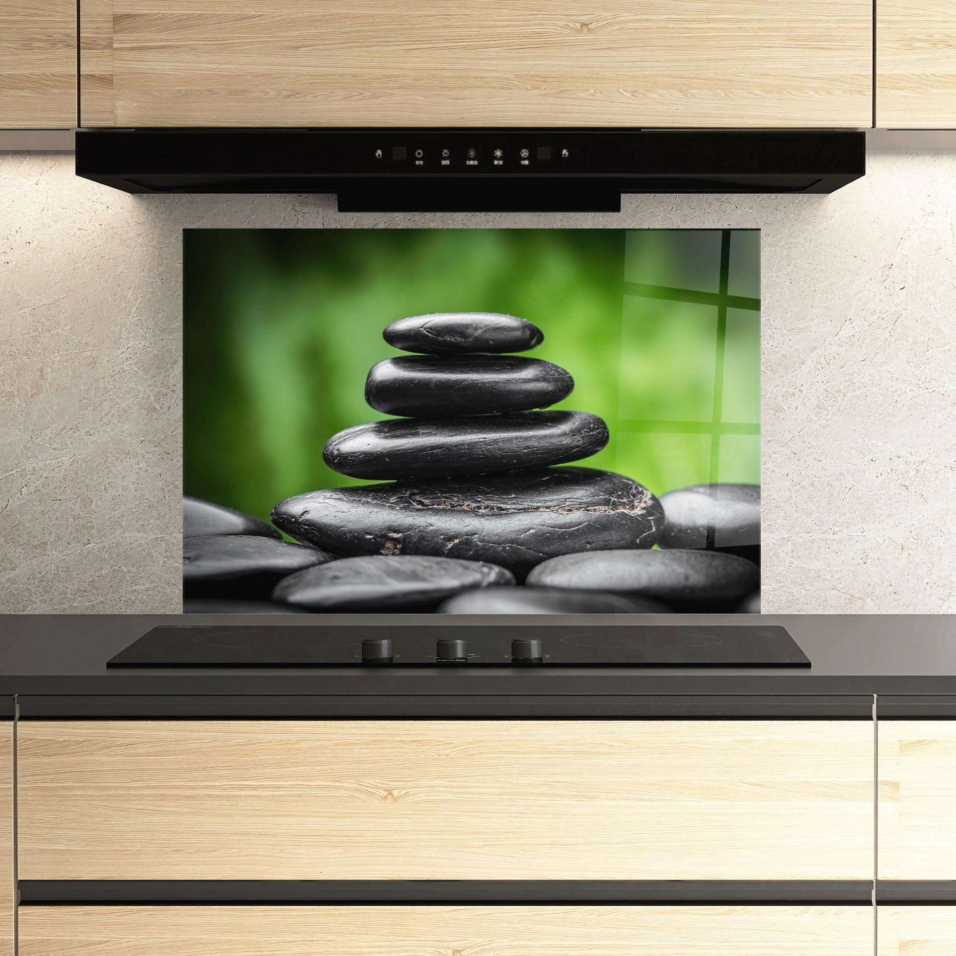 Küchenrückwand Glas Black Stone Meditation mockup 3